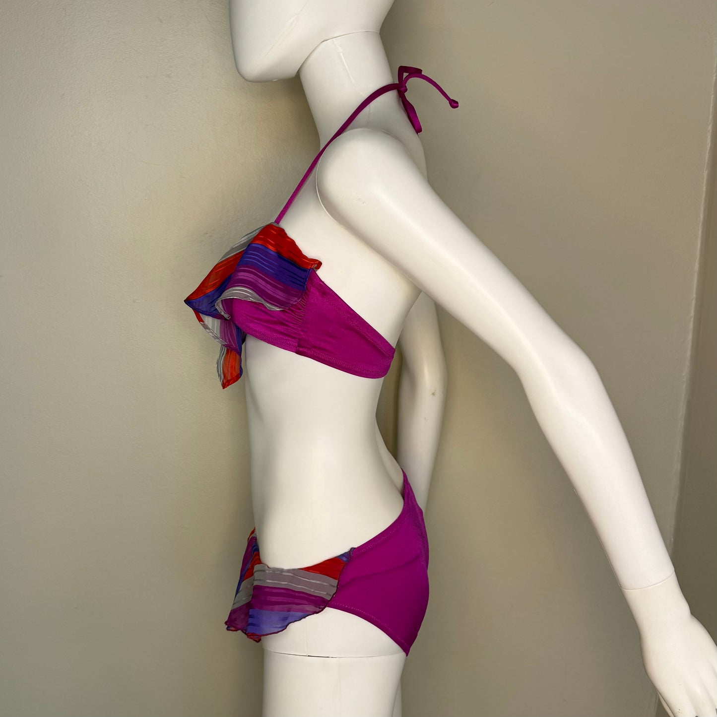 1970s/80s Pink Ruffle Bikini, De Weese Design Size XS/S
