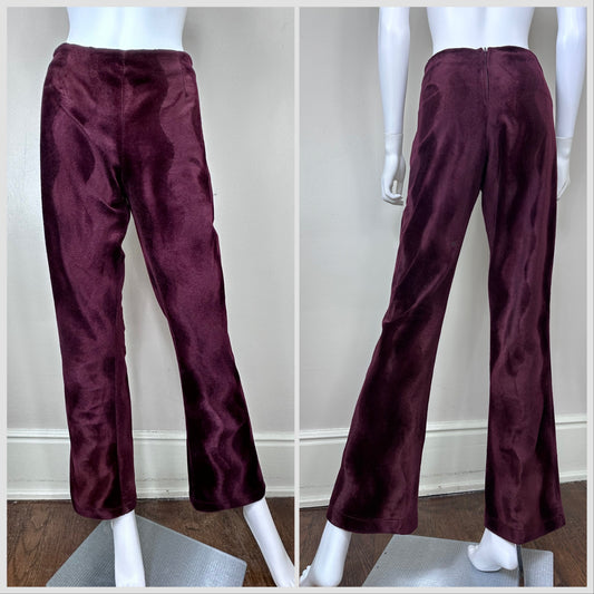 1990s Maroon Faux Fur Pants, Full Circle Size Large, 33"x31"