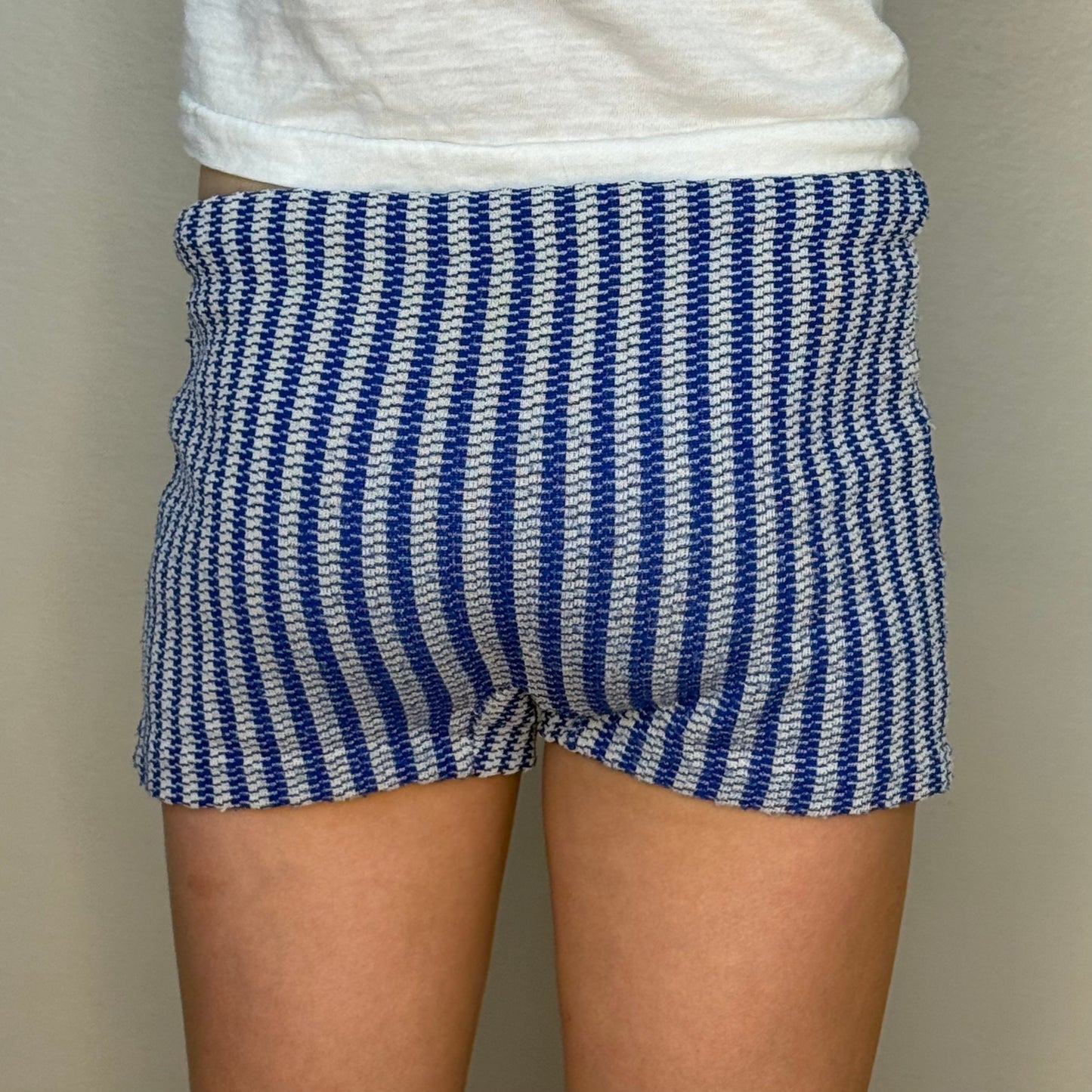 1970s Boys’ Blue Stripe Swim Trunks, Stretch Swimsuit Size 6/7