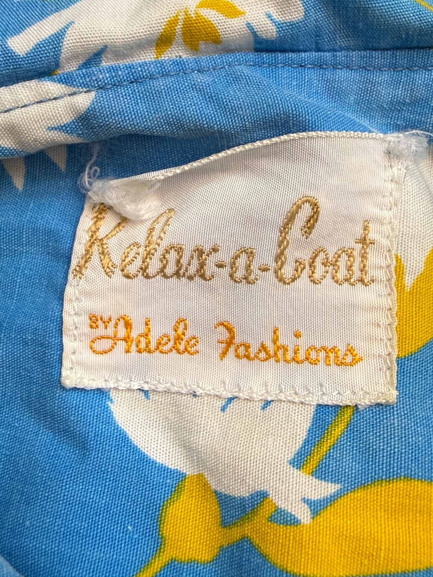 1960s Blue Floral House Dress, Rickrack Trim, Relax-A-Coat by Adele Fashions Size M/L