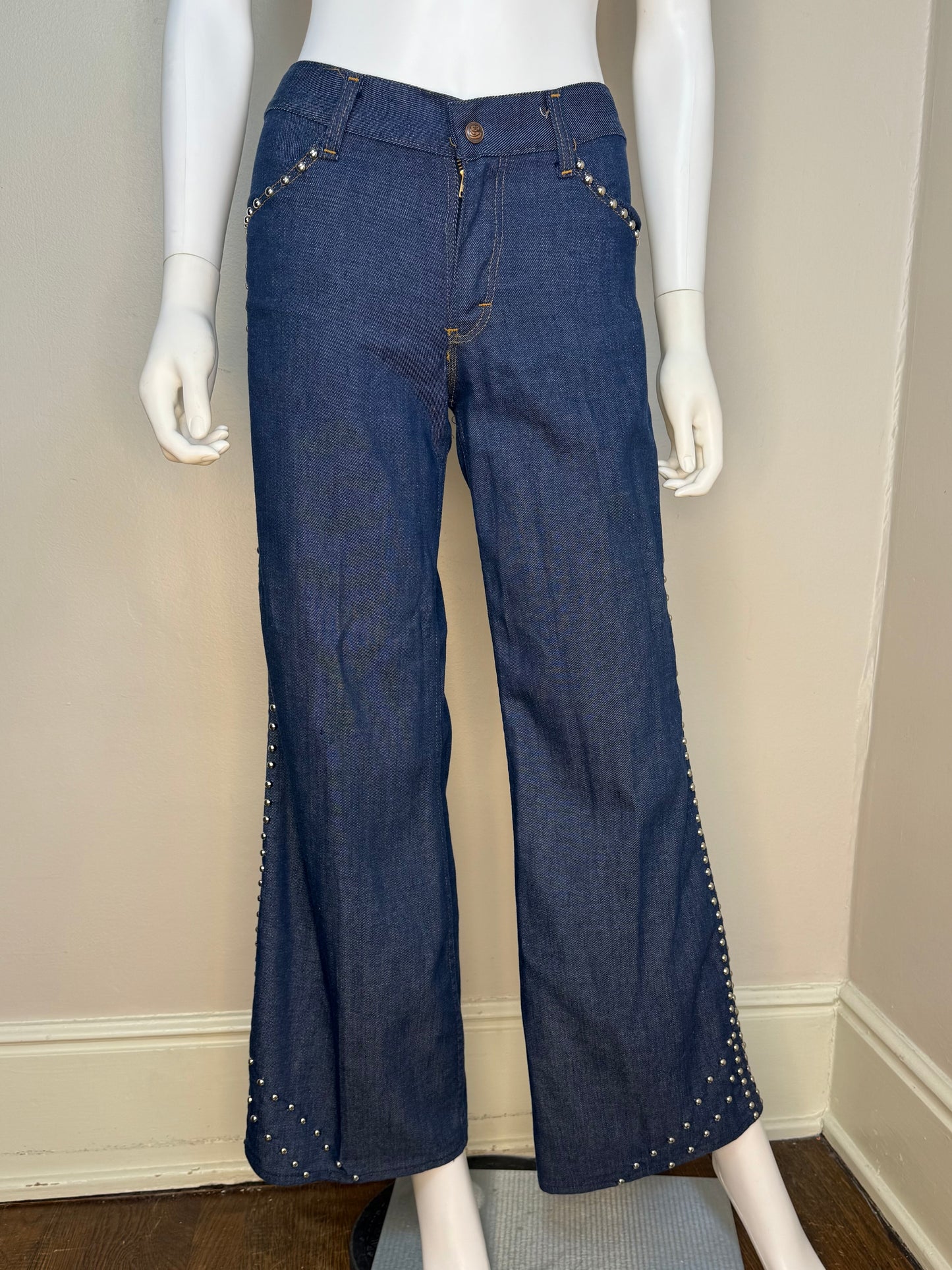1970s Flare Leg Studded Jeans, The Lemon Frog Shop, Sears, 29x30.5, Low Rise Bellbottom