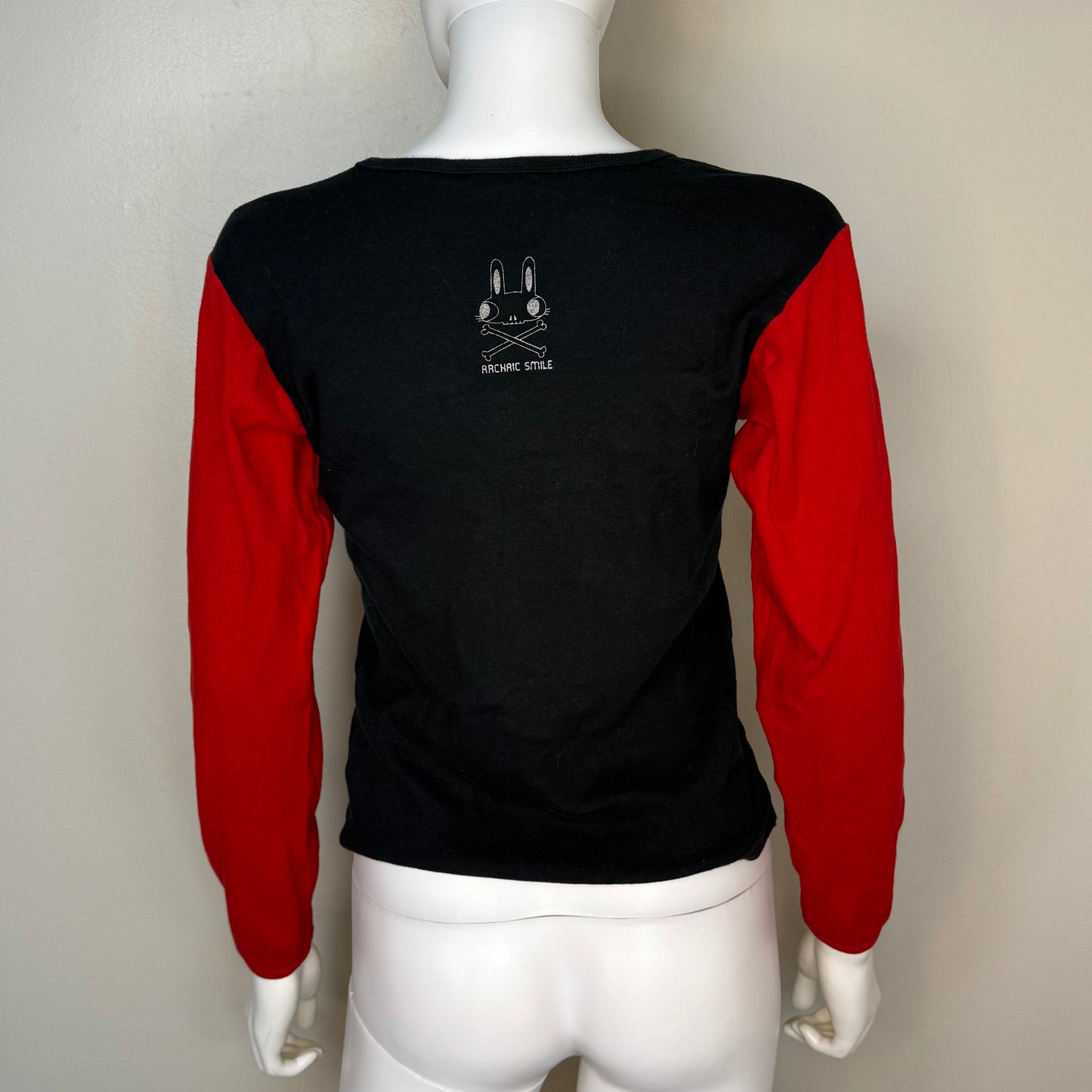 1990s/Y2K Bad Kitty Devil Girl Long Sleeve T-Shirt, Miss Anne Thrope by Archaic Smile Size S/M, Glitter