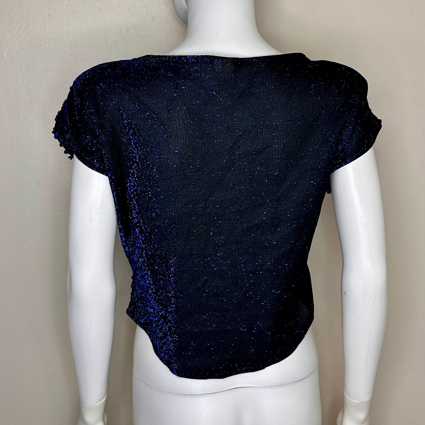 1980s Blue Sequin Top, Rio Blouse Size S/M