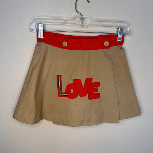 1970s Kids Tennis Wrap Skirt, LOVE Applique, Little Miss Tennis by Marilyn Kosten Size 9/10