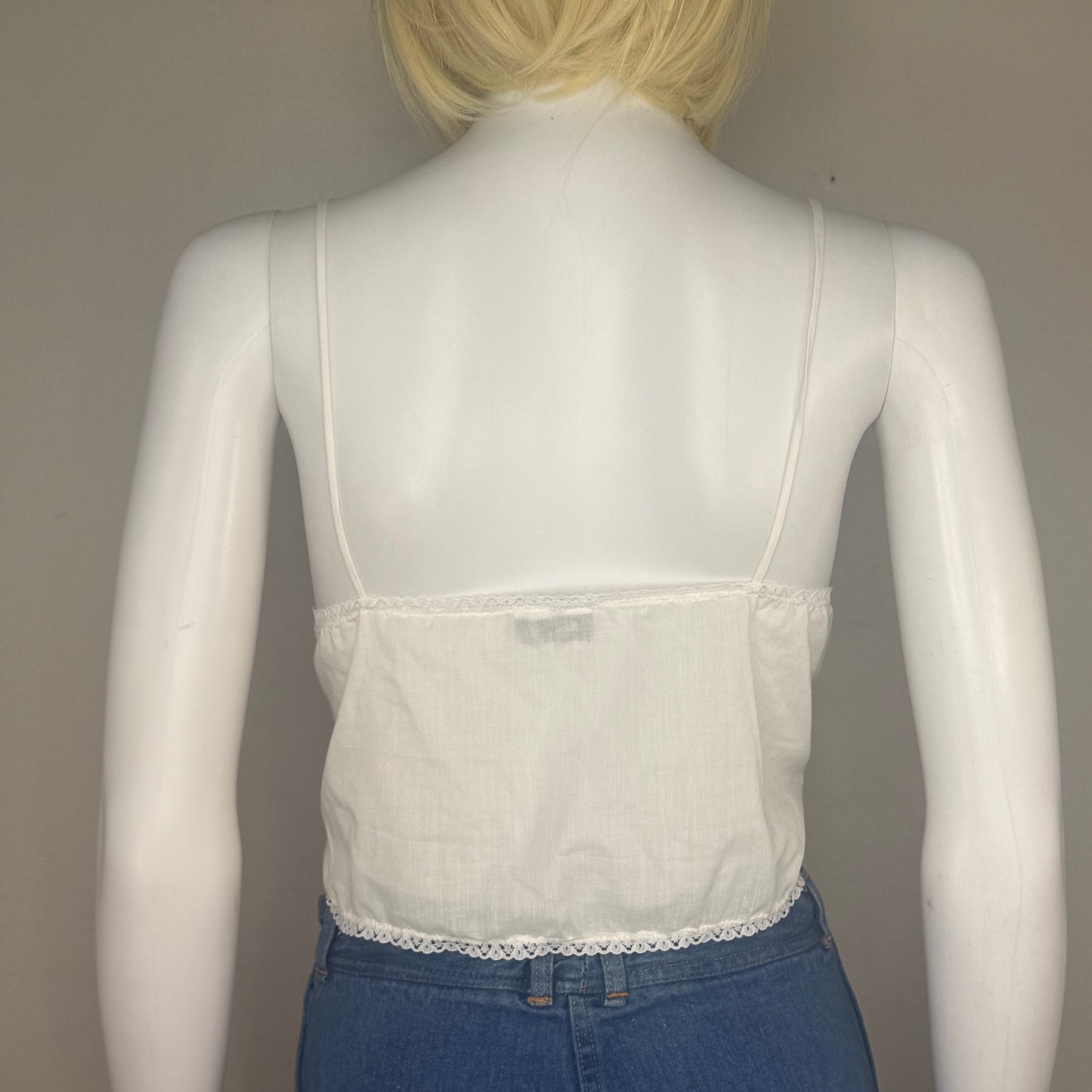 1980s White Eyelet Corset Top, Lace Up Lingerie Cropped Blouse, Alana Gale Size Large