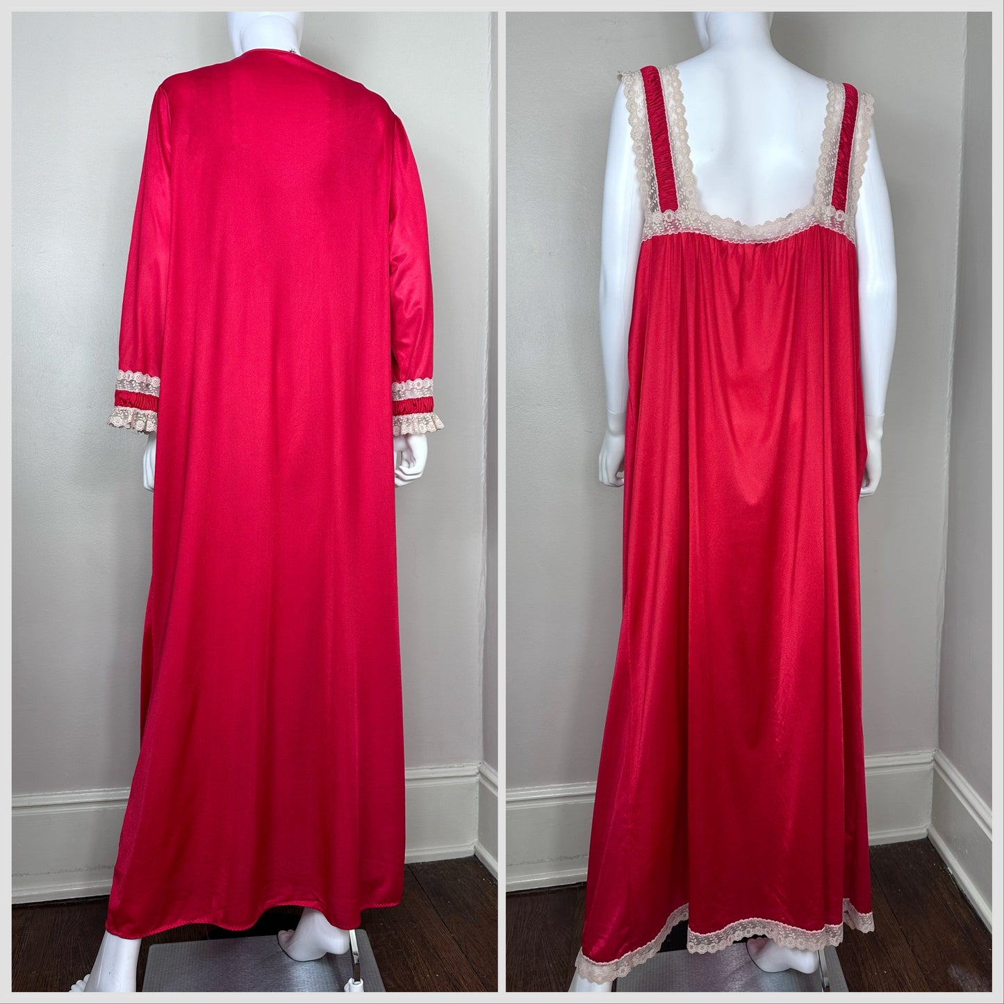 1960s/70s Plus Size Red Peignoir Set, Slenderstyle, Nightgown and Robe Set Size 3X