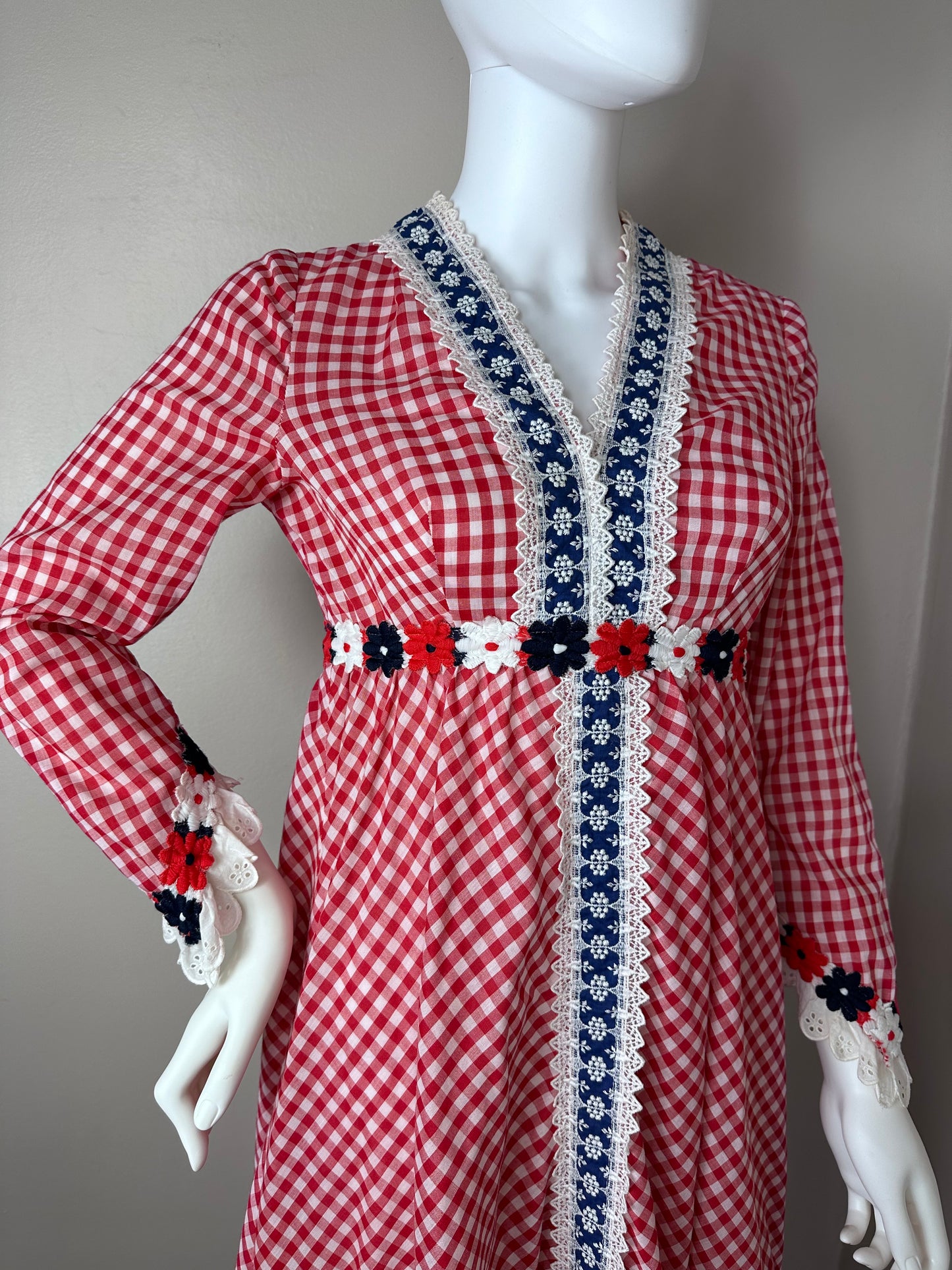 1970s Red Gingham Handkerchief Hem Dress, Eloise Curtis for Happenstance Size Small