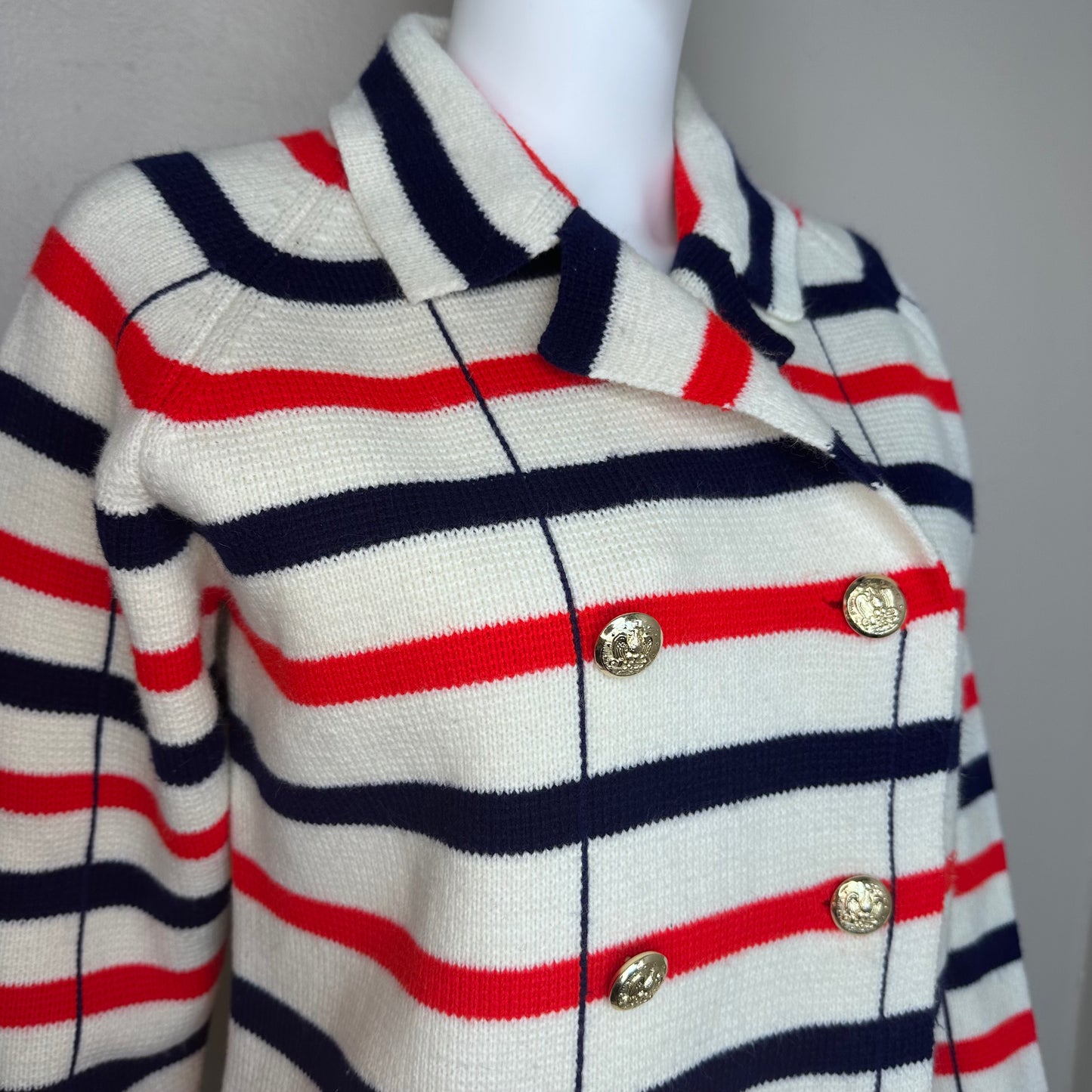 1970s Striped Knit Sweater Jacket, Lilly of California Size Medium