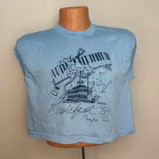 1980s Memphis Musicfest ‘84 Cropped Sleeveless T-Shirt, Memphis in May Beale Street Music Fest 1984, Screen Stars Size Large