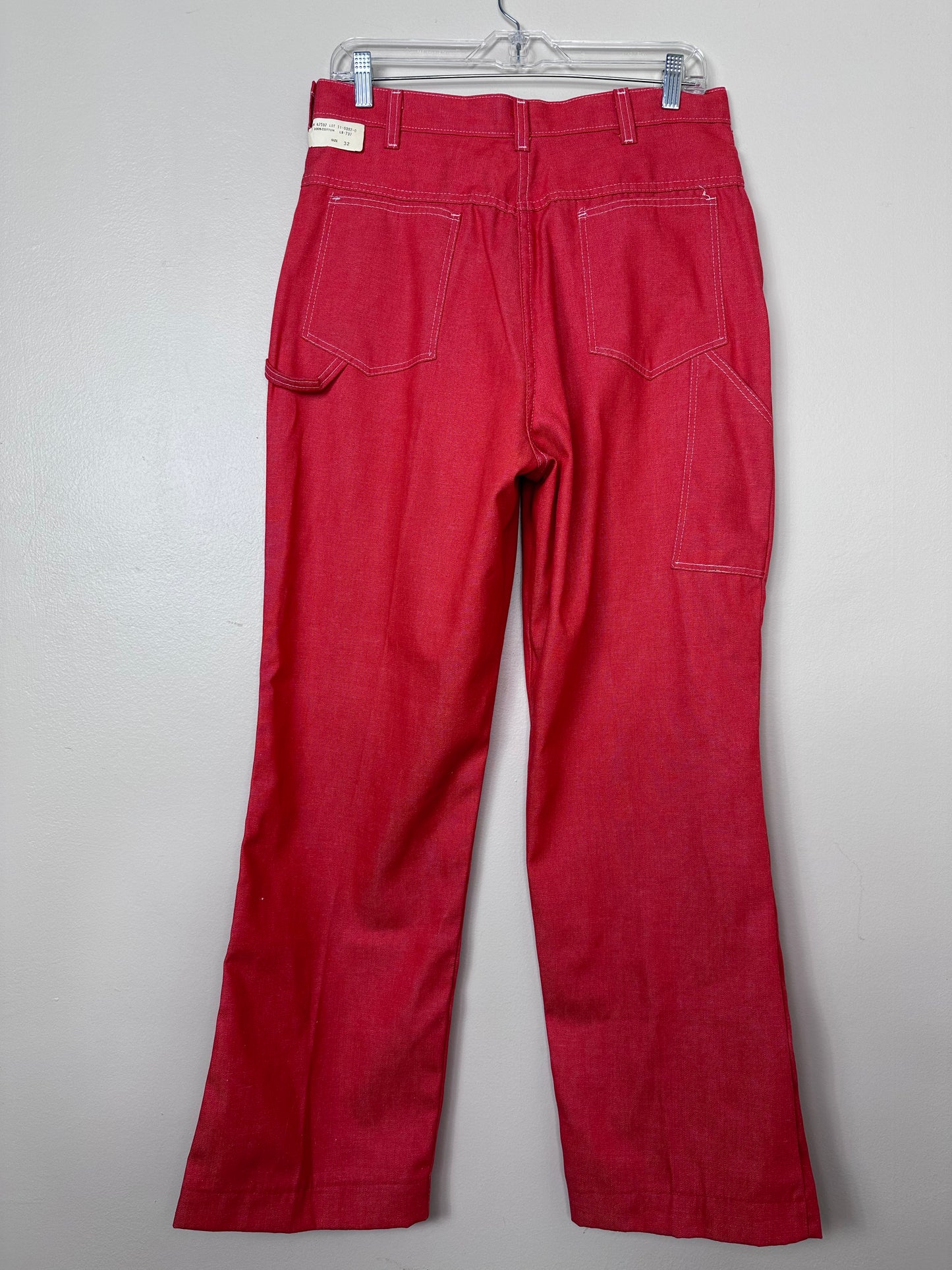 1970s Red Denim Carpenter Jeans, Bryson Mfg, 32"x30", Straight Leg