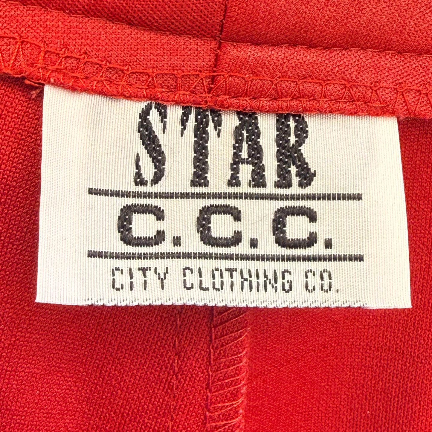 1990s Shiny Red Pants, Flare Leg, Star CCC City Clothing Co Size XS/Small