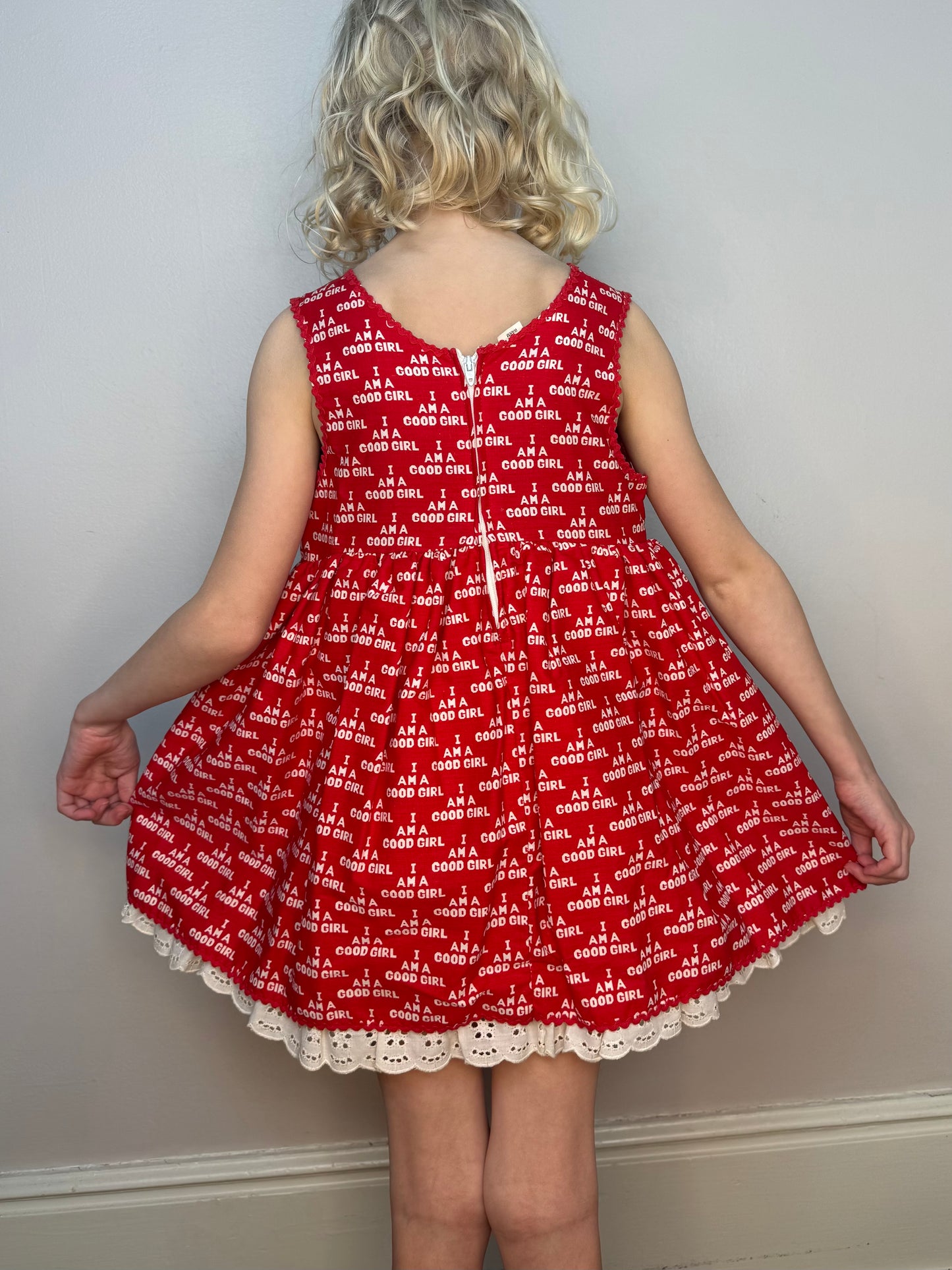 1970s Girls' I Am A Good Girl Dress, Fun Frills by Doris Brosk Size 7/8