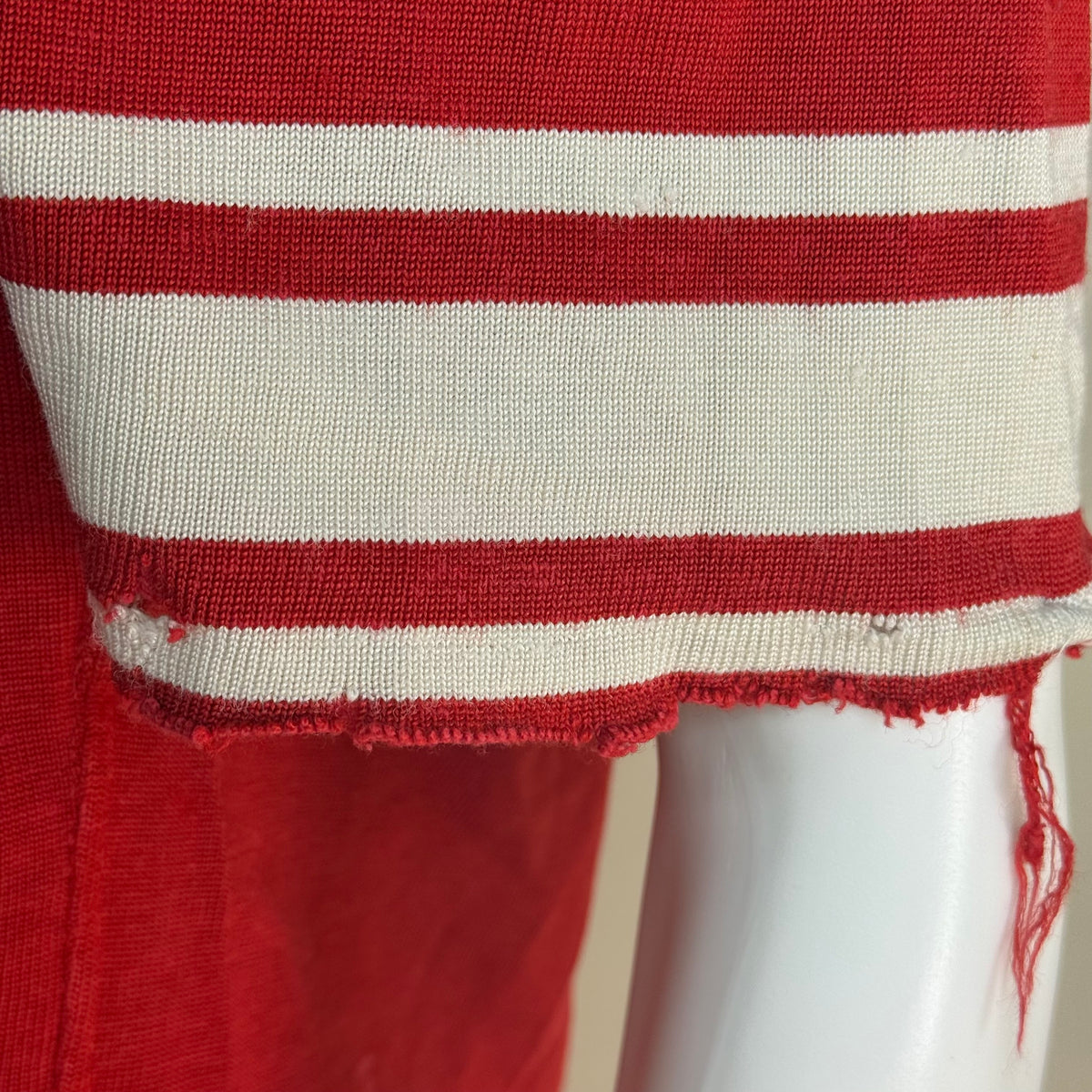 1960s Red Durene Jersey, Action-Tailored by Rawlings Size 44, No 28, Distressed