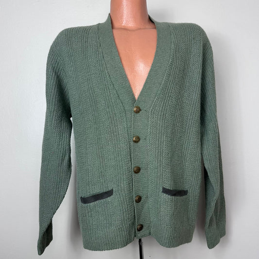 1960s Green Wool Cardigan Sweater, Puritan Sportswear Size M/L