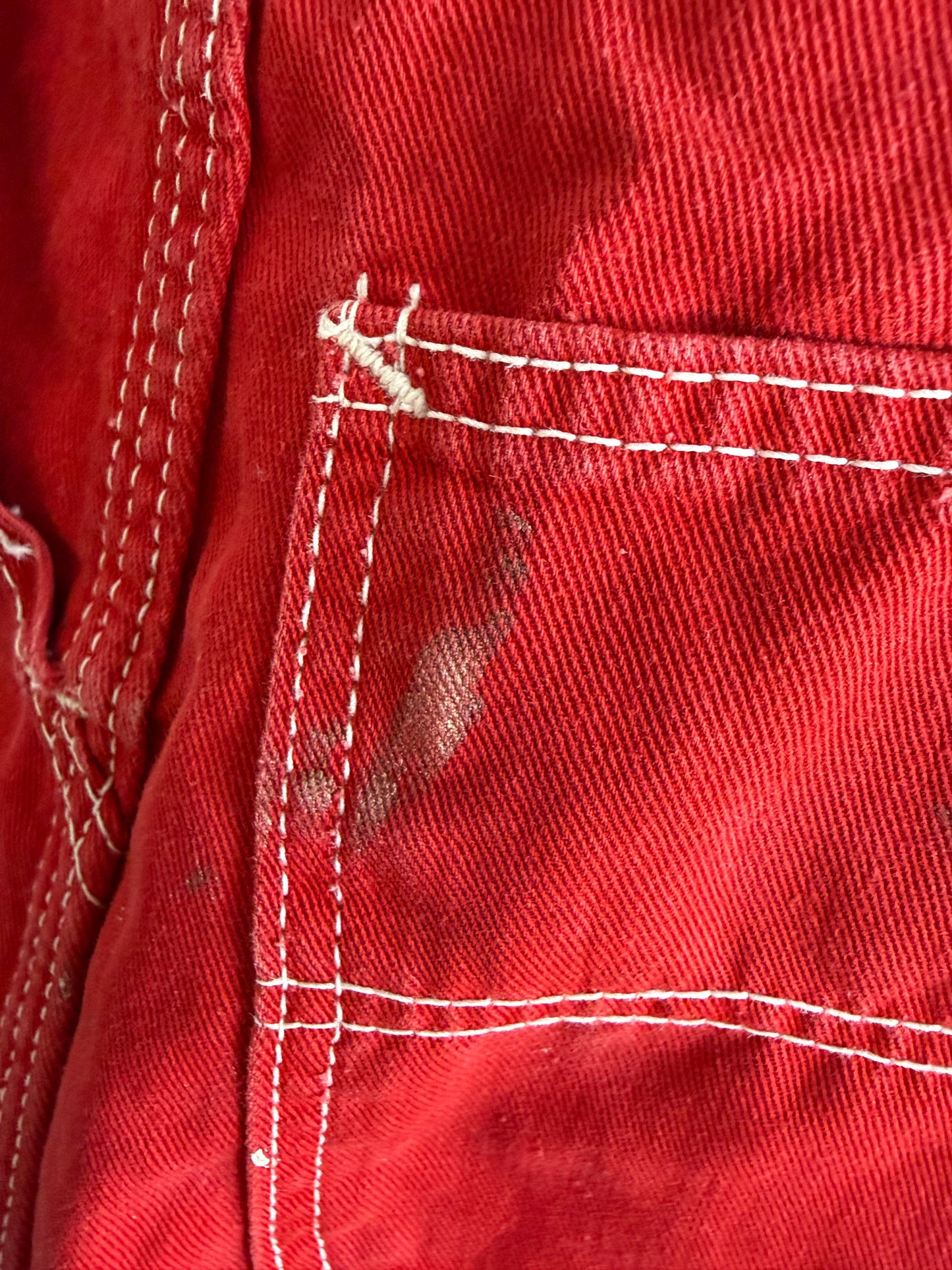 1950s Side Zip Red Denim Pedal Pushers, Cropped Dungarees, Stephens Size XXS, 23.5"x16"