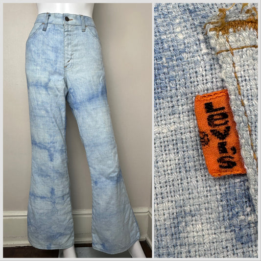 1970s Levi’s Blue Tie Dye Bell Bottom Jeans, 33x31, Orange Tab