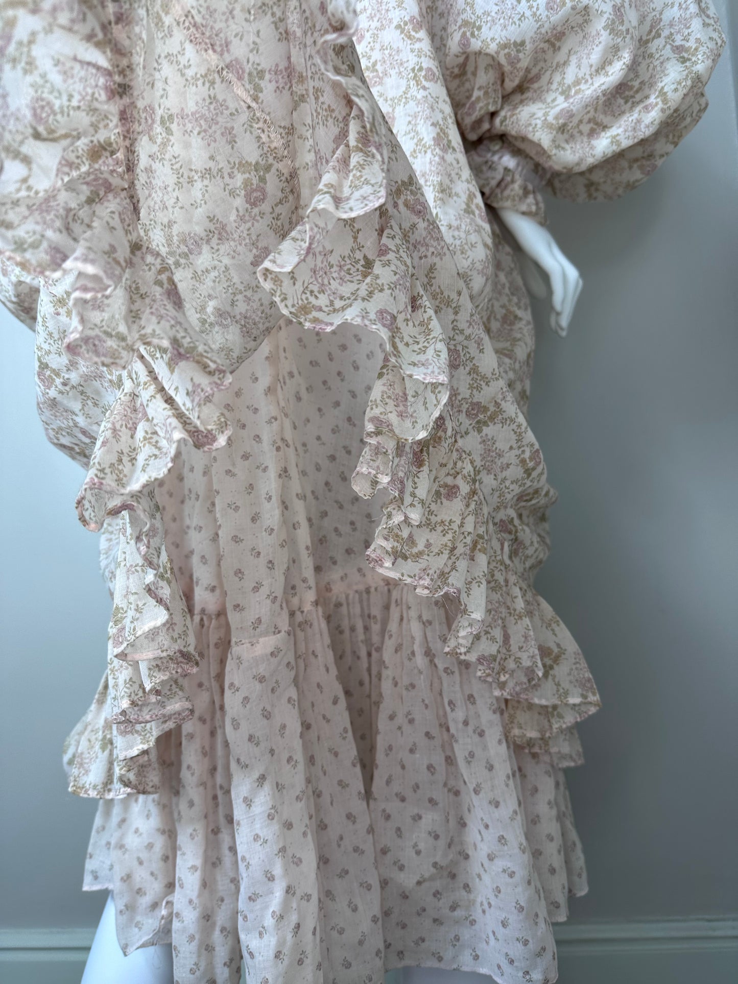 1970s Gunne Sax Pastel Pink Floral Tent Dress, Size XS/S