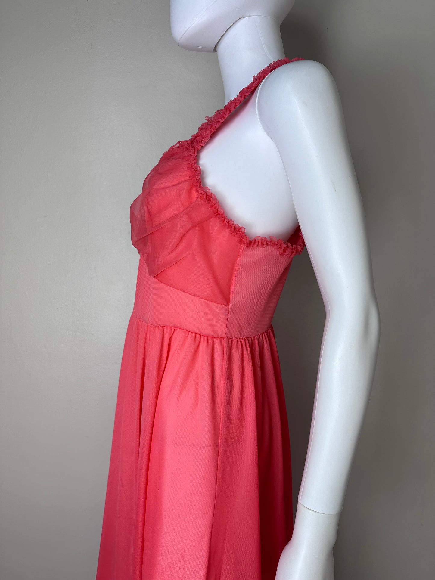 1950s/1960s Coral Nylon Nightgown, Charmode, Sears Roebuck and Co Size Small