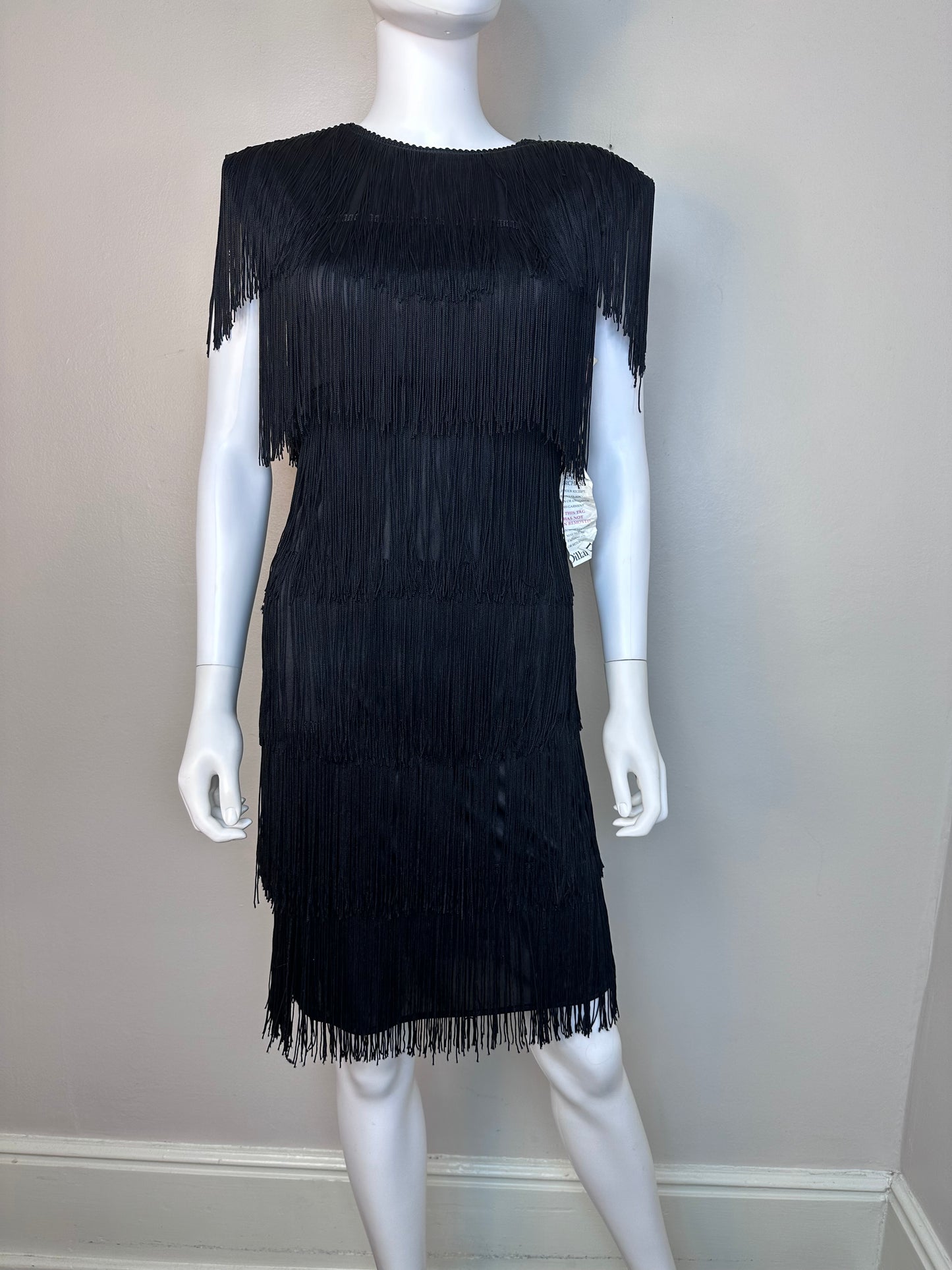 1990s Black Fringe Dress, HW Collections Size XS-Small, Deadstock with Tags