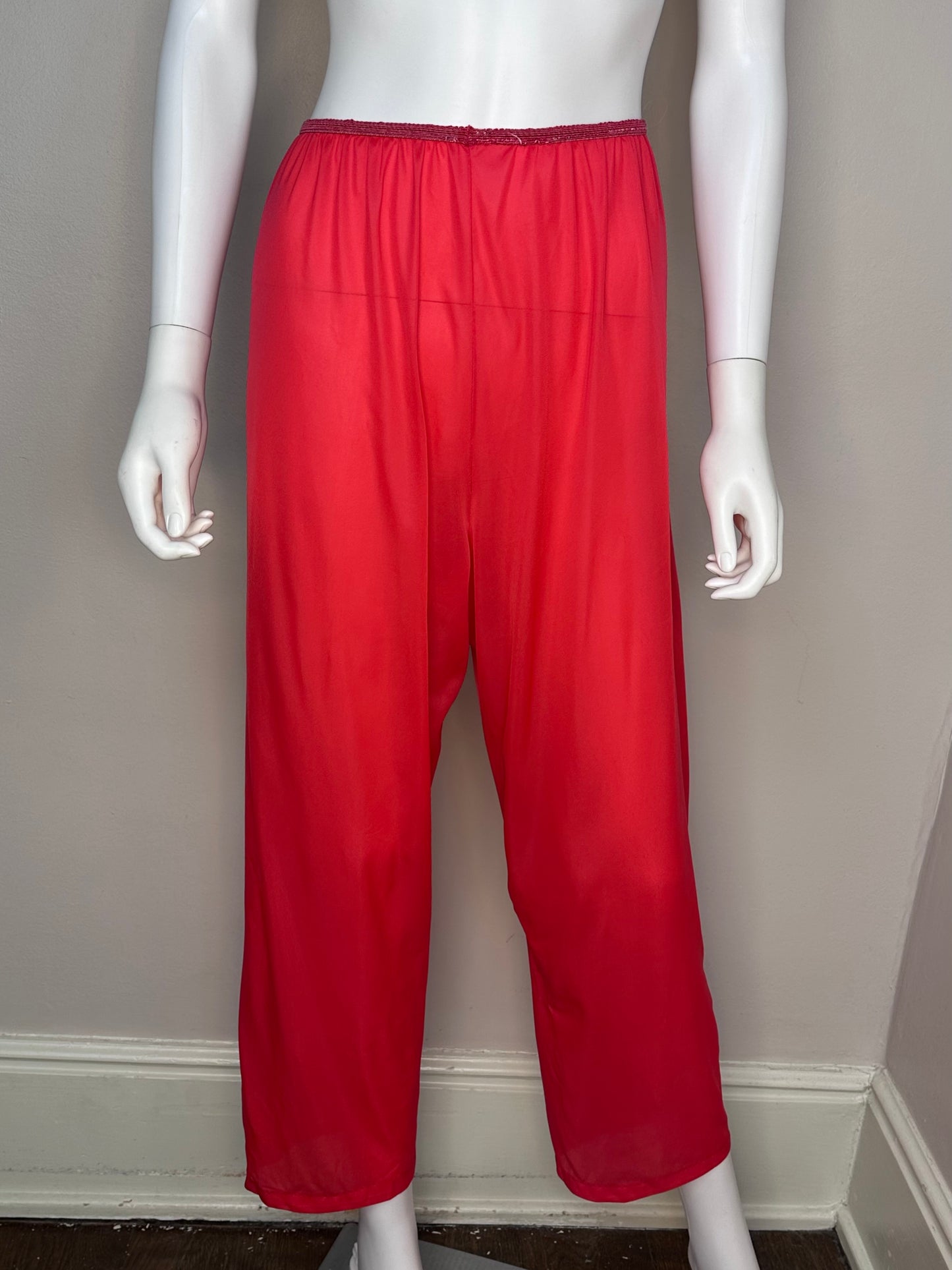 1960s Red Nylon Pajama Set, Styled by Gilbreath Size Medium, Short Sleeve Top and Pants