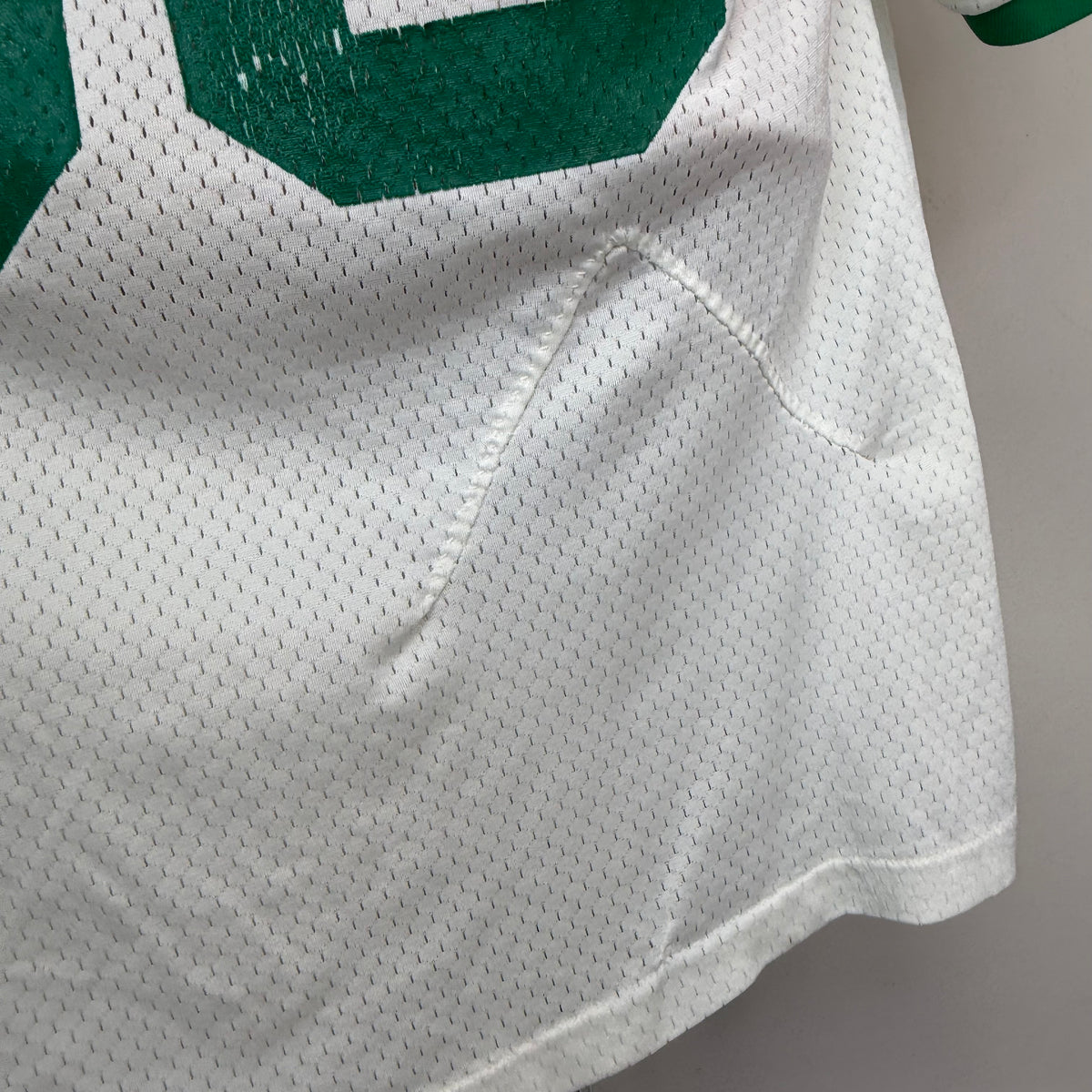 1970s White and Green Mesh Jersey, Southern Athletic Size Large, No. 33