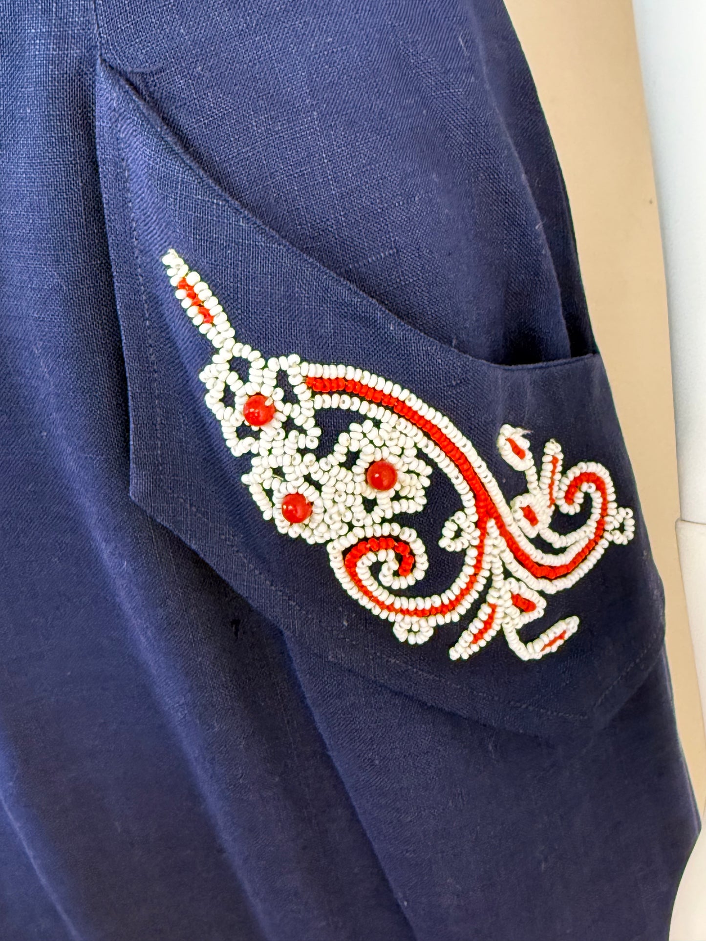 1940s/50s Beaded Navy Blue Top and Skirt Set, Nini Originals Size XS-Small