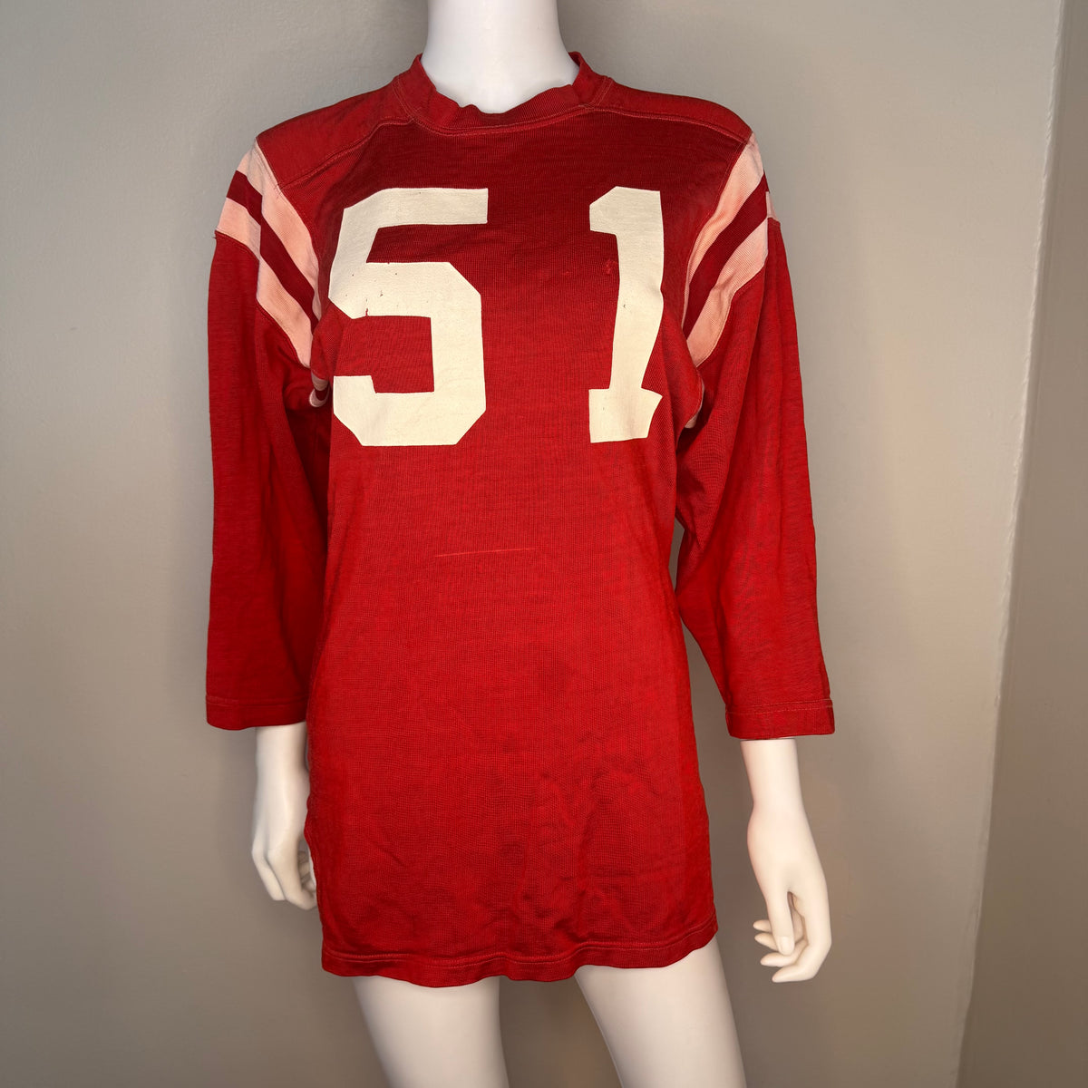 1960s Red Durene Jersey, Size Medium, No 51, Distressed