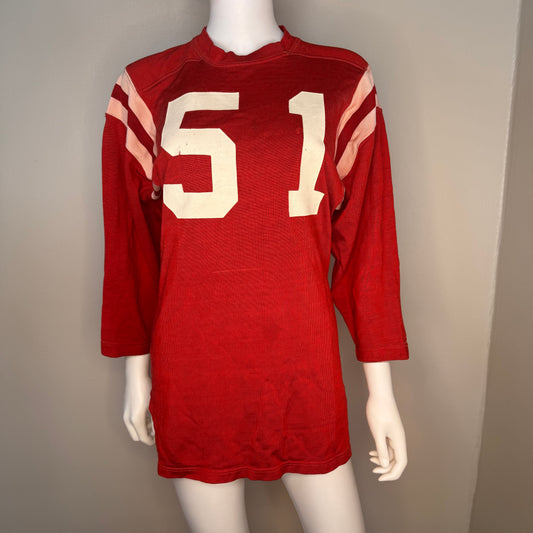 1960s Red Durene Jersey, Size Medium, No 51, Distressed