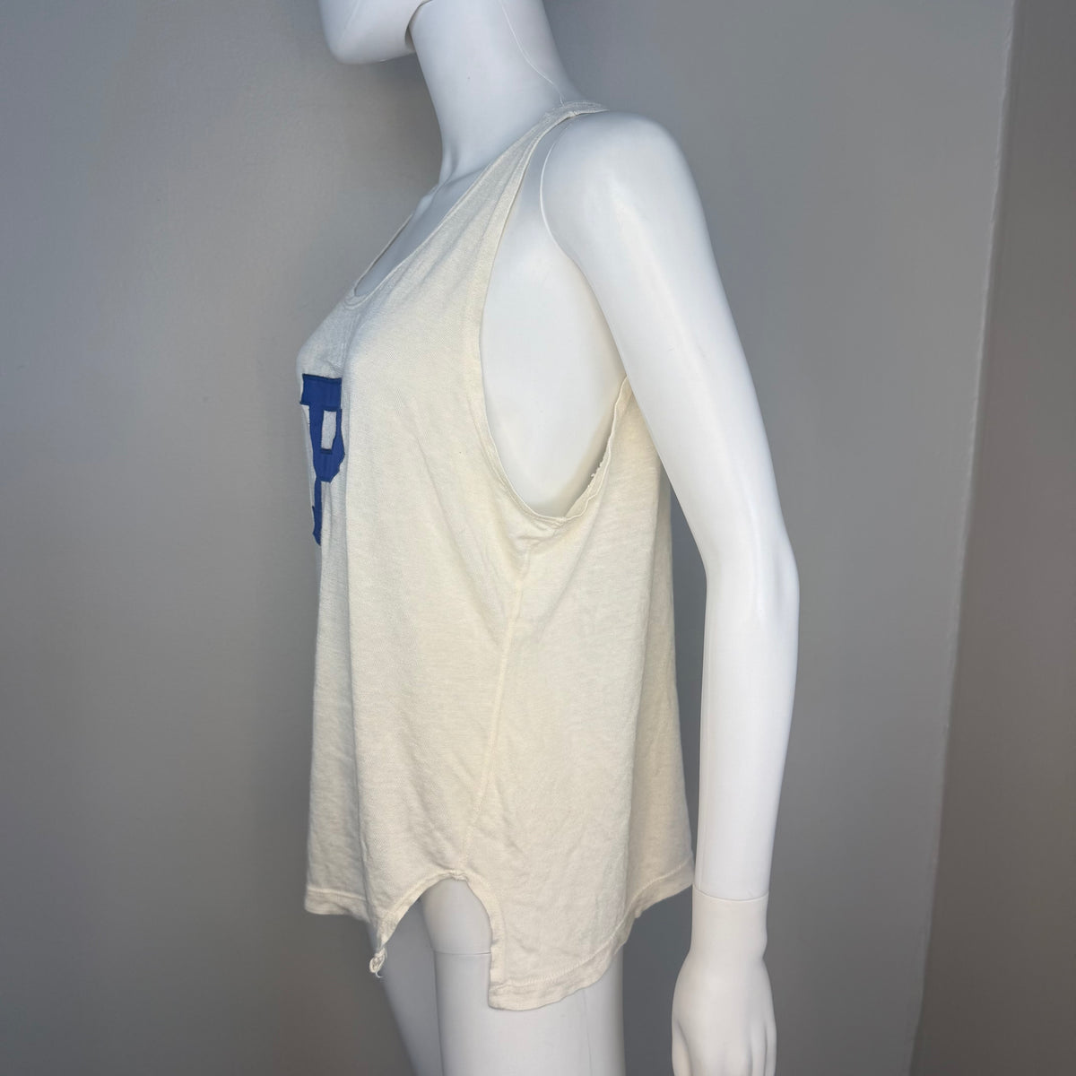 1950s/60s White Jersey Tank Top, Size Large, Applique P