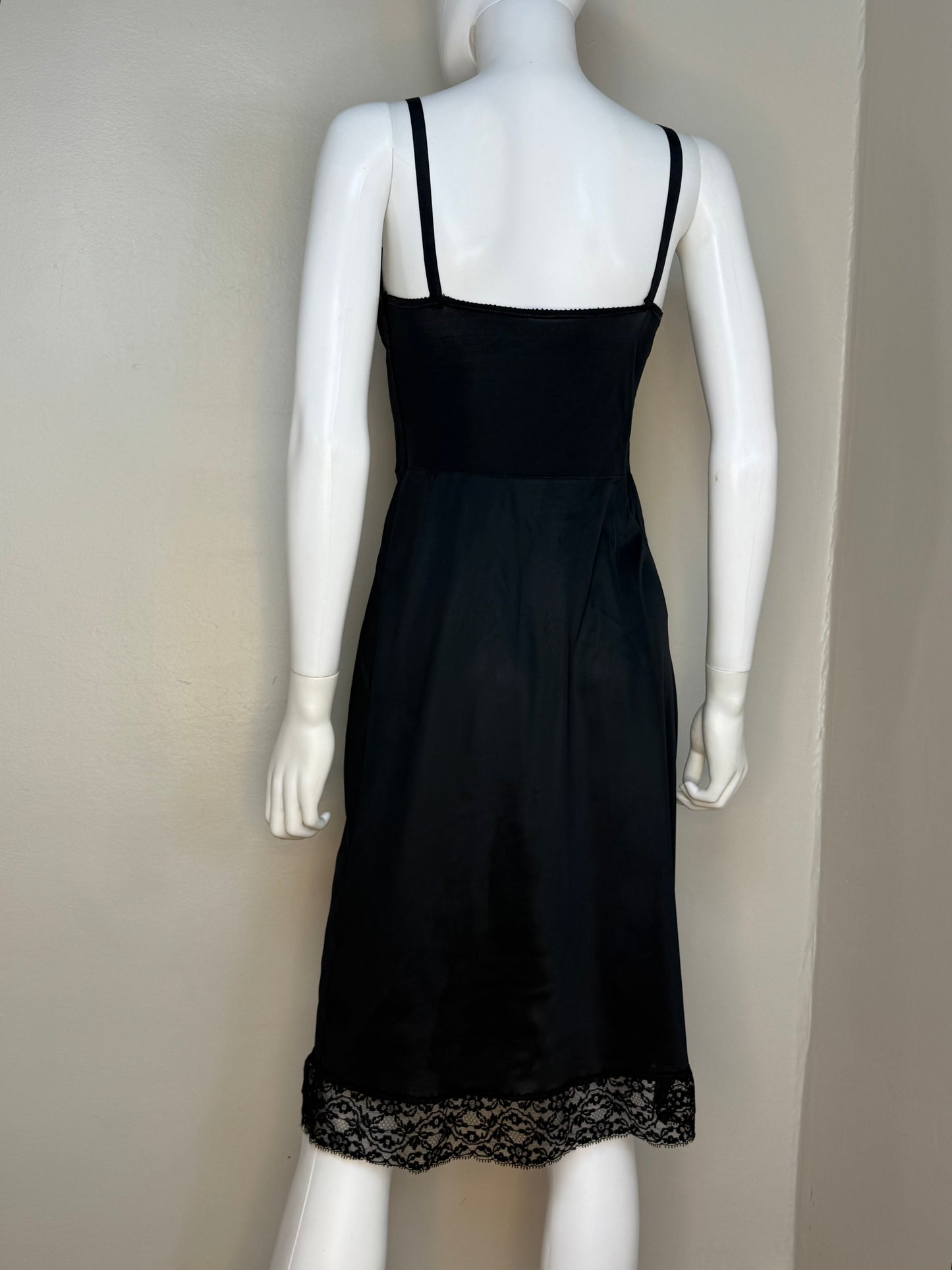 1960s Black Lace Full Slip, Pauline Gordon Pettico Bra Slip Size Small, Lingerie