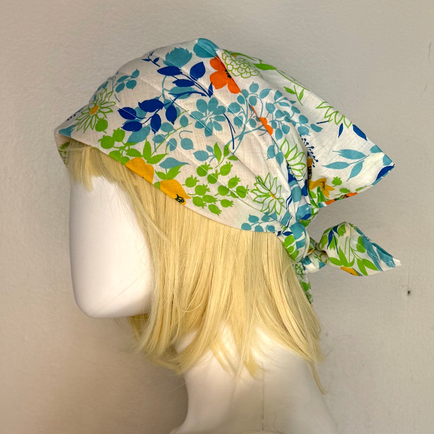 1960s/70s Floral Head Scarf with Foam Stabilizer, Tie in Back