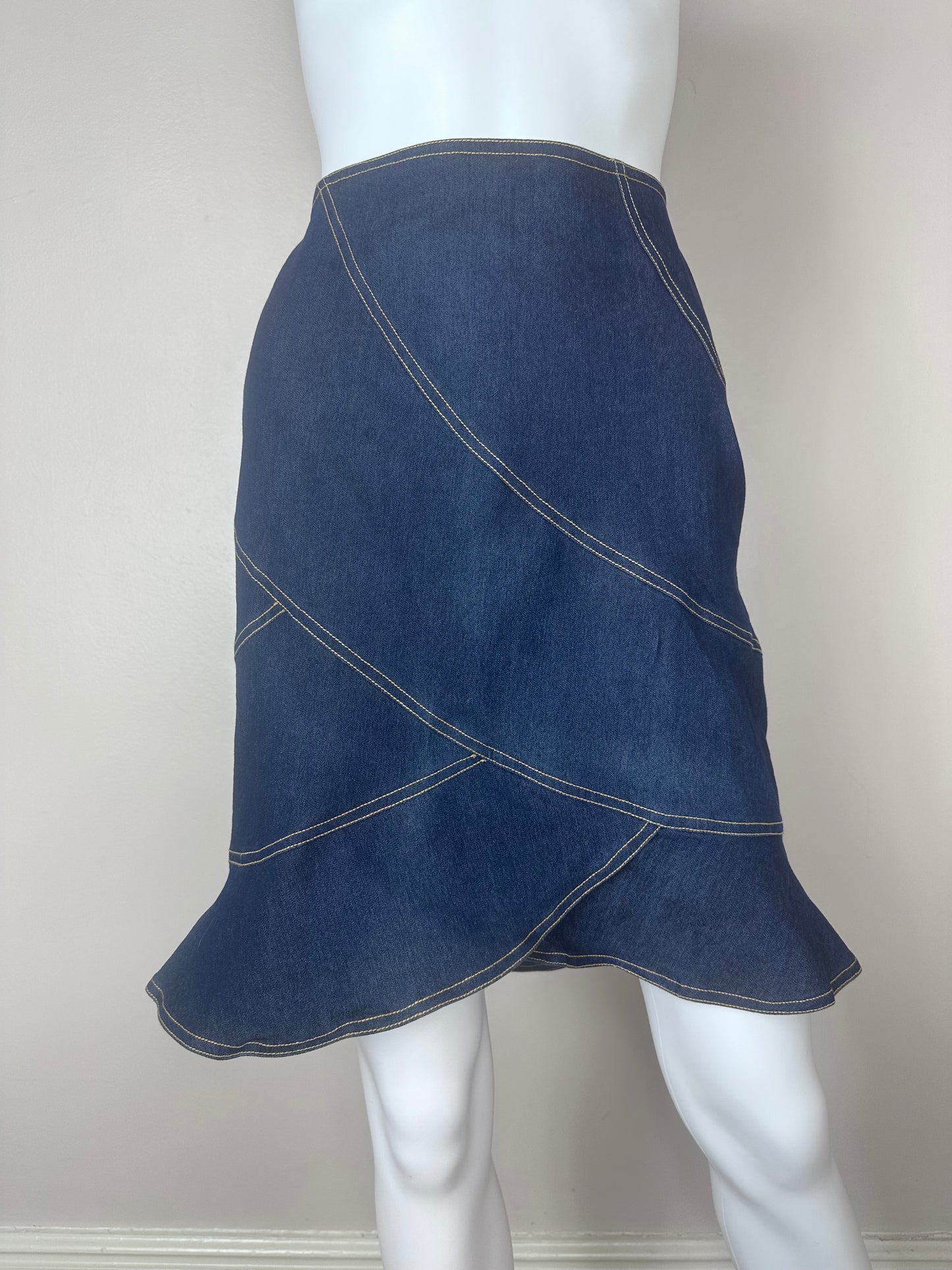 1990s/Y2K Betsey Johnson Denim Skirt, Size Small, Knee Length Mermaid