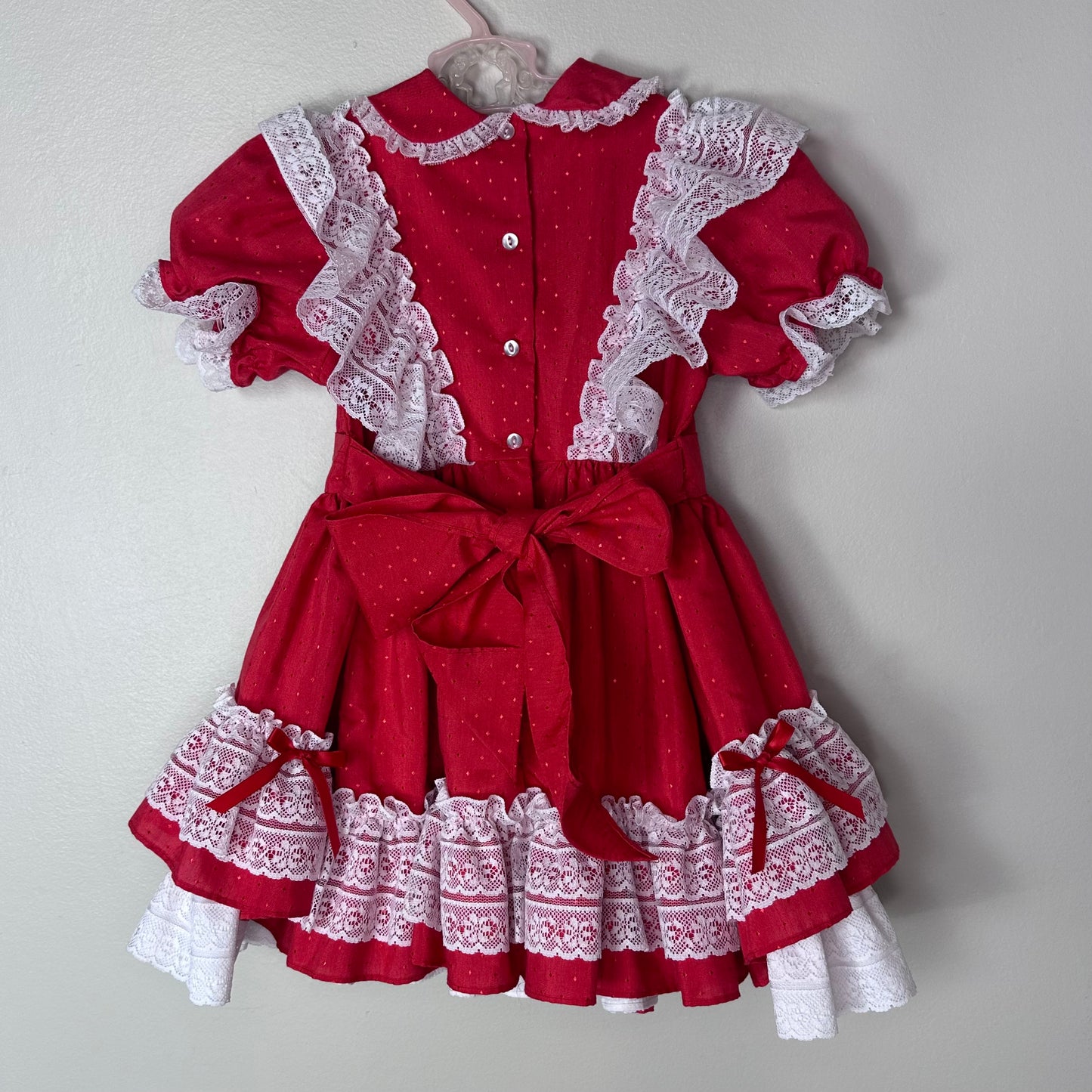 1980s Red Polka Dot Frilly Dress, Mini World Size 4