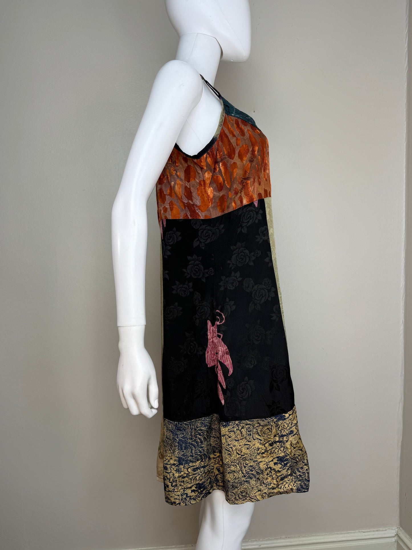 1990s Boho Patchwork Slip Dress, Size Medium/Large