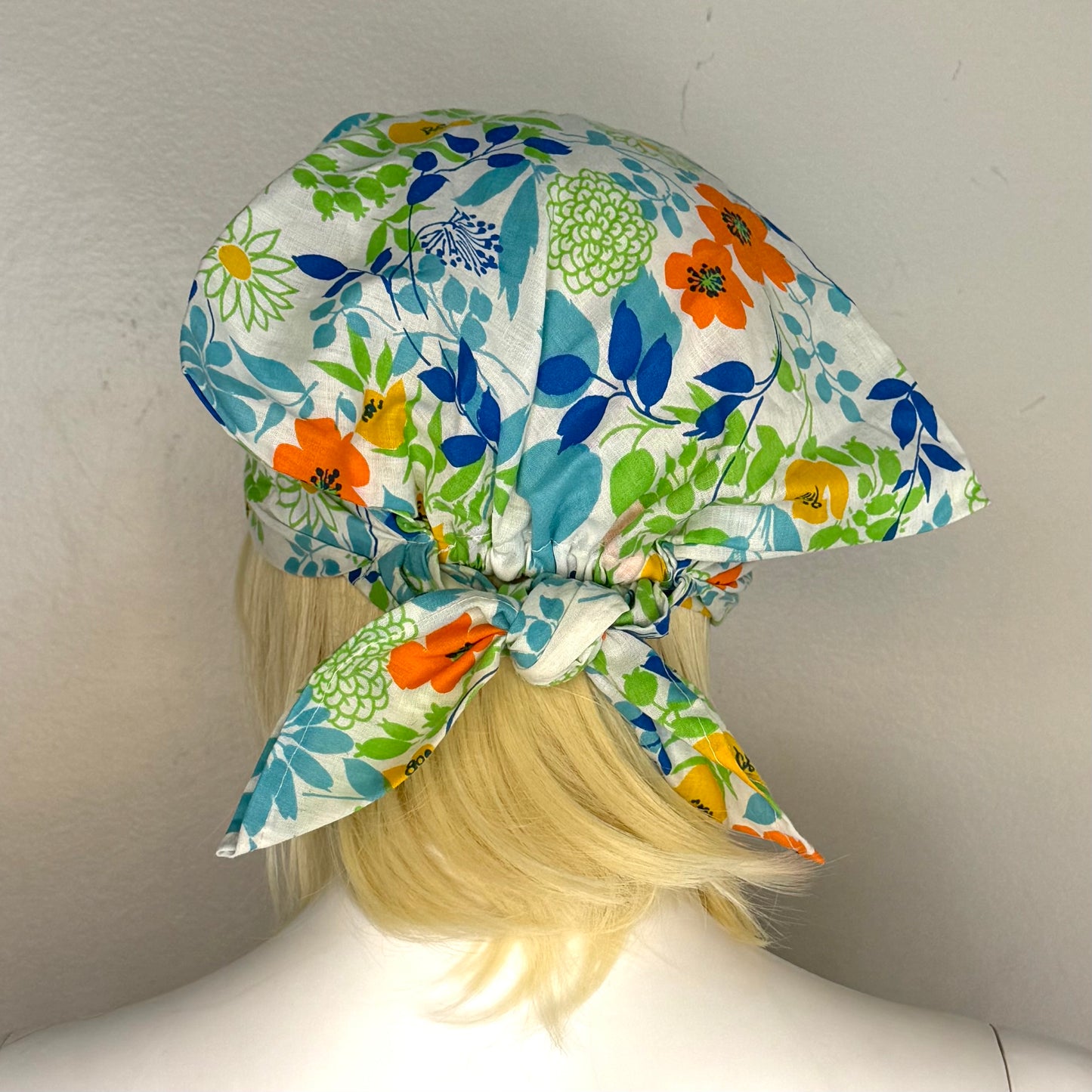 1960s/70s Floral Head Scarf with Foam Stabilizer, Tie in Back