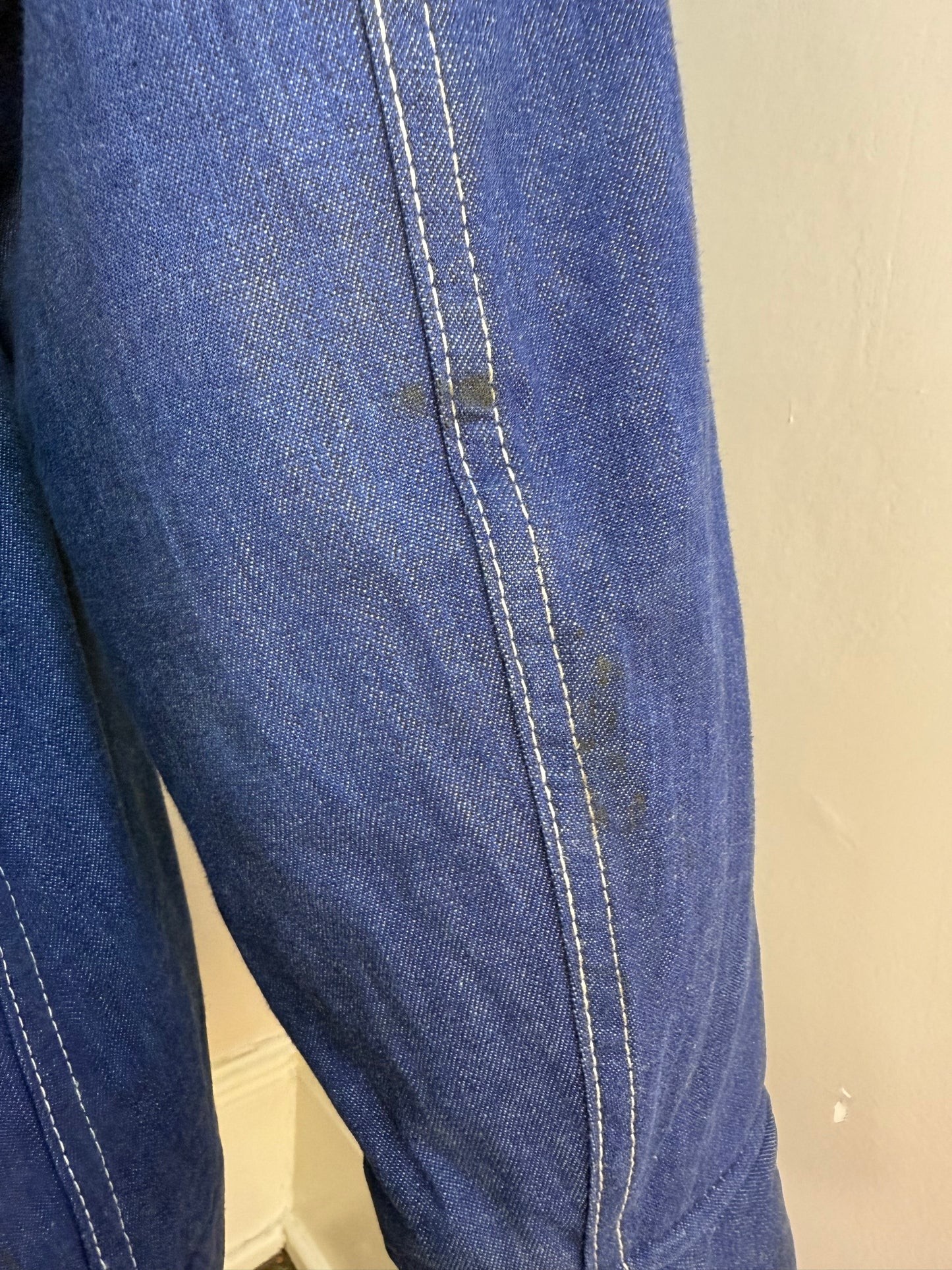 1970s Denim Chore Coat, Blanket Lined Jacket, Ely Size 44, Corduroy Collar