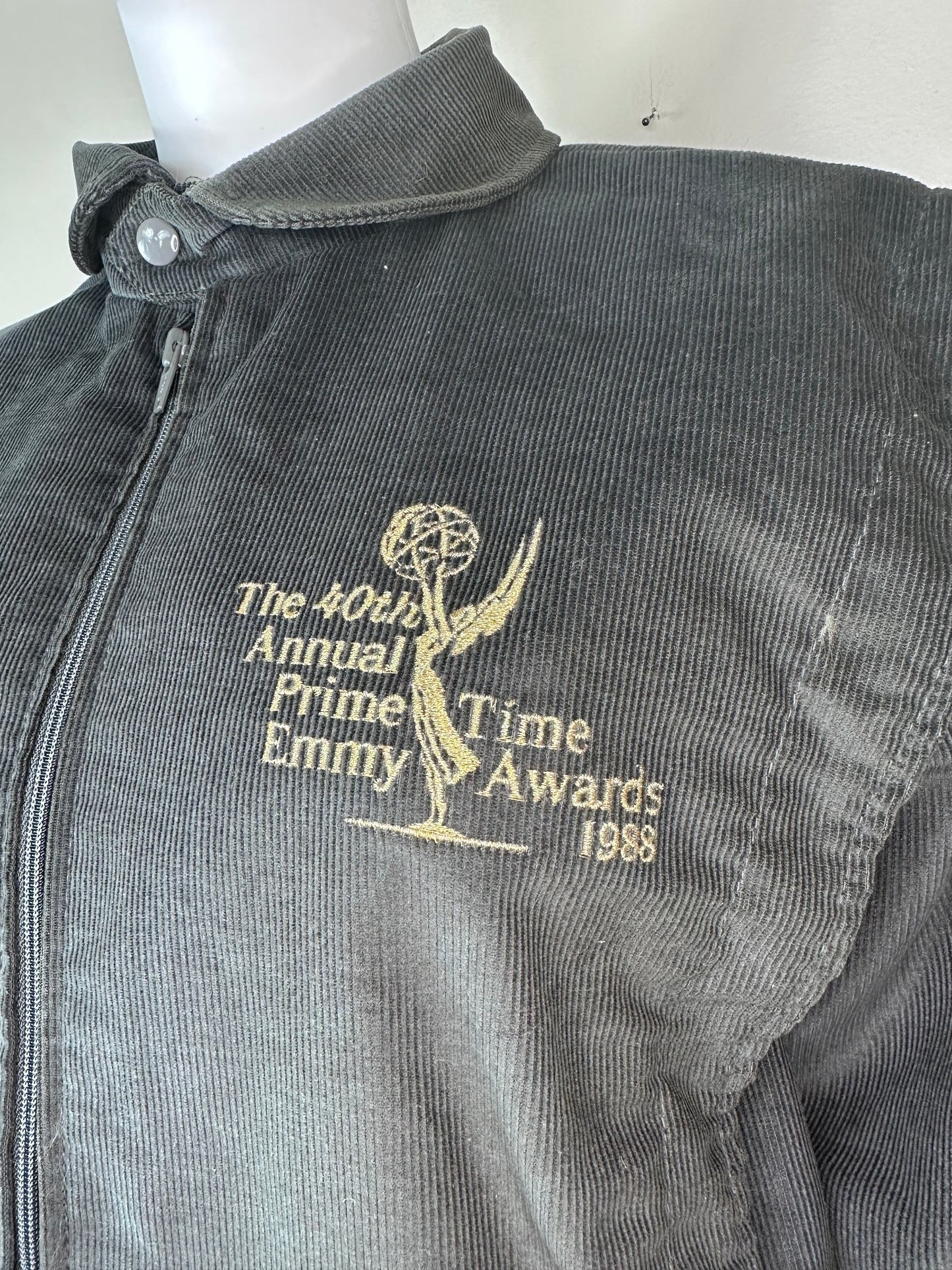 1988 Prime Time Emmy Awards Embroidered Corduroy Jacket, 40th Annual, 1980s, Academy of Television Arts & Sciences Size S/M