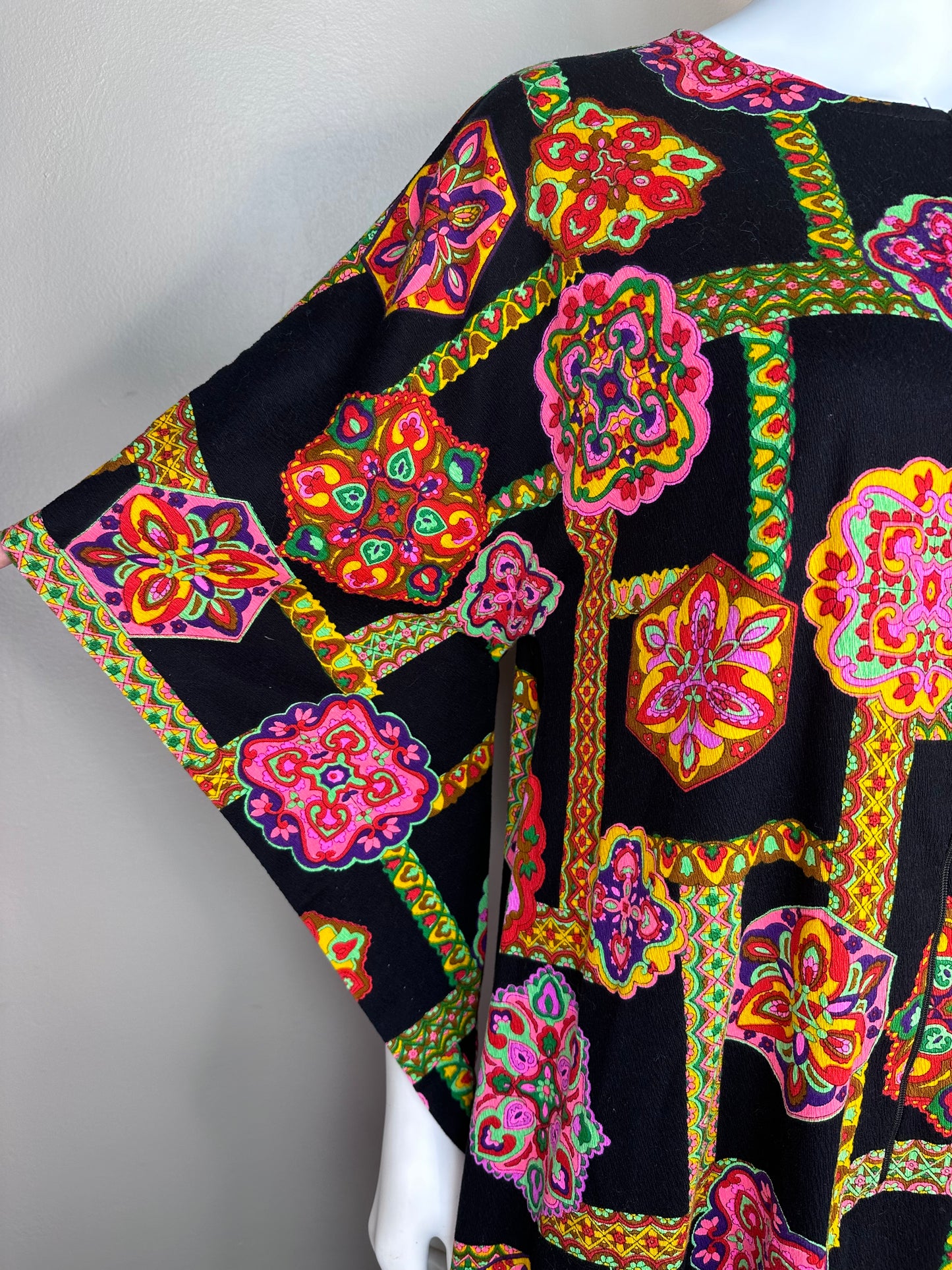 1970s Psychedelic Print Caftan Dress, Size Small-Medium