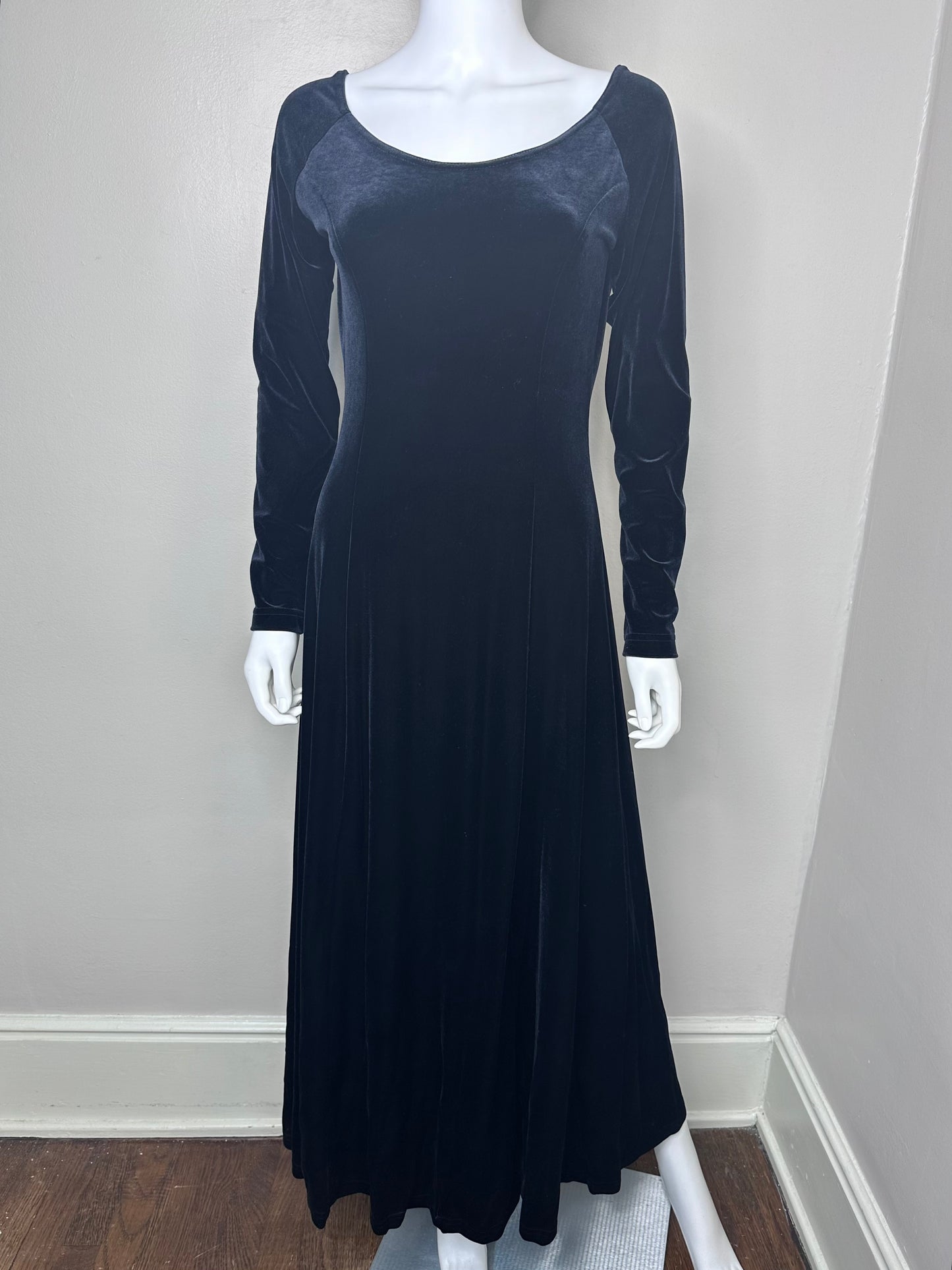 1990s Black Stretch Velvet Maxi Dress, Moda Int’l Size Medium