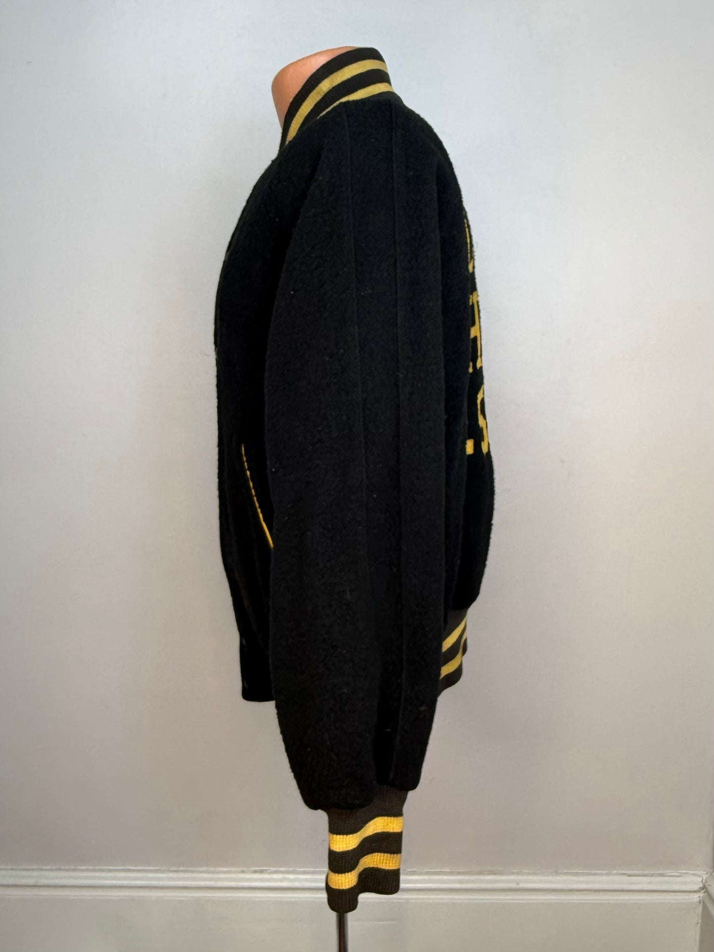 1940s Varsity Jacket, Black and Yellow, Delta Champs 45-46, Size Medium/Large