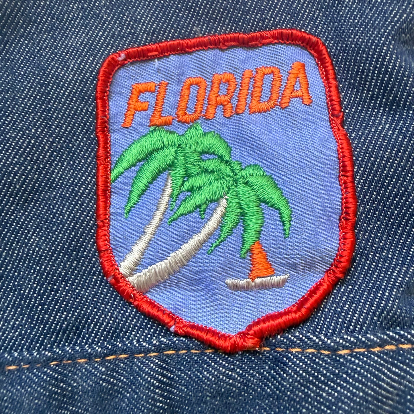 1970s Kids’ Blue Jean Denim Jacket with Southern US States Travel Patches, Selvage, Towncraft JR Boys JCPenney Size 4/5