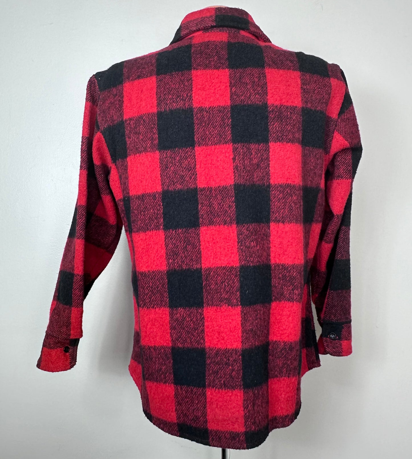 1960s/70s Red and Black Buffalo Plaid Thick Shirt Jacket, Kings Road Sears Men’s Store Size Medium