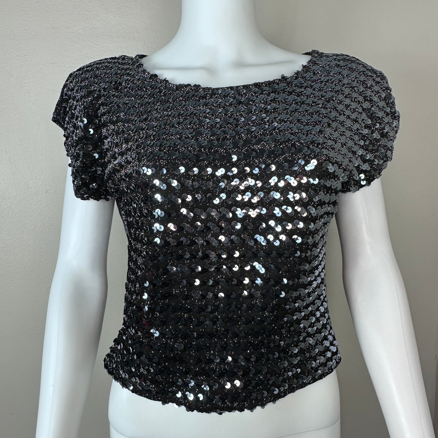 1980s Black Sequin Top, Rio Blouse Size S/M