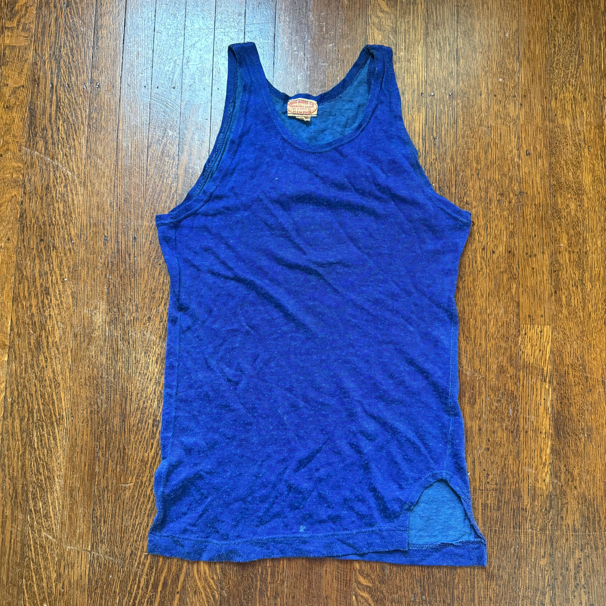 1940s Blue Durene Basketball Jersey, York Arms Co Sporting Goods Size XS, Felt No 7