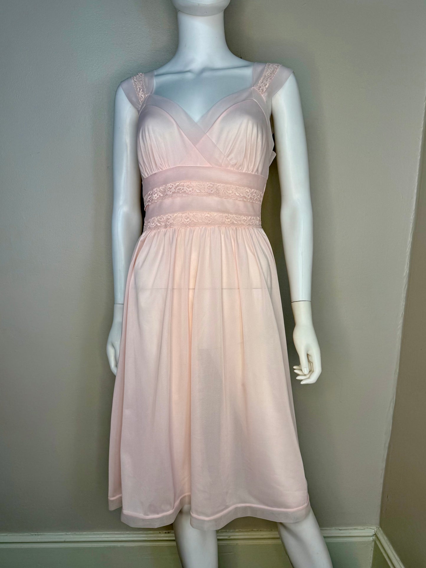 1950s Pastel Pink Nightgown, Gotham Red Stripe Size Small