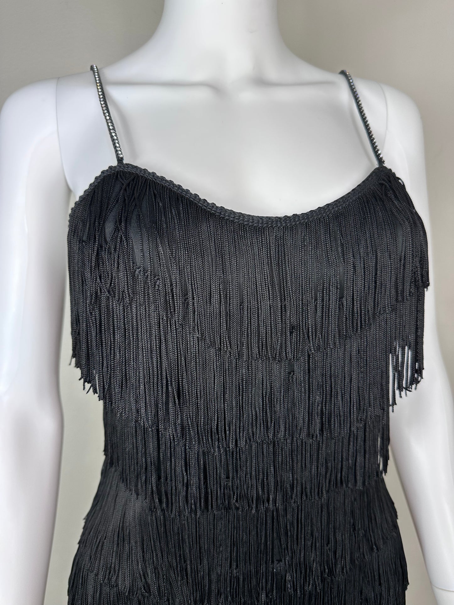 1990s Black Fringe Mini Dress, Roberta Size XS