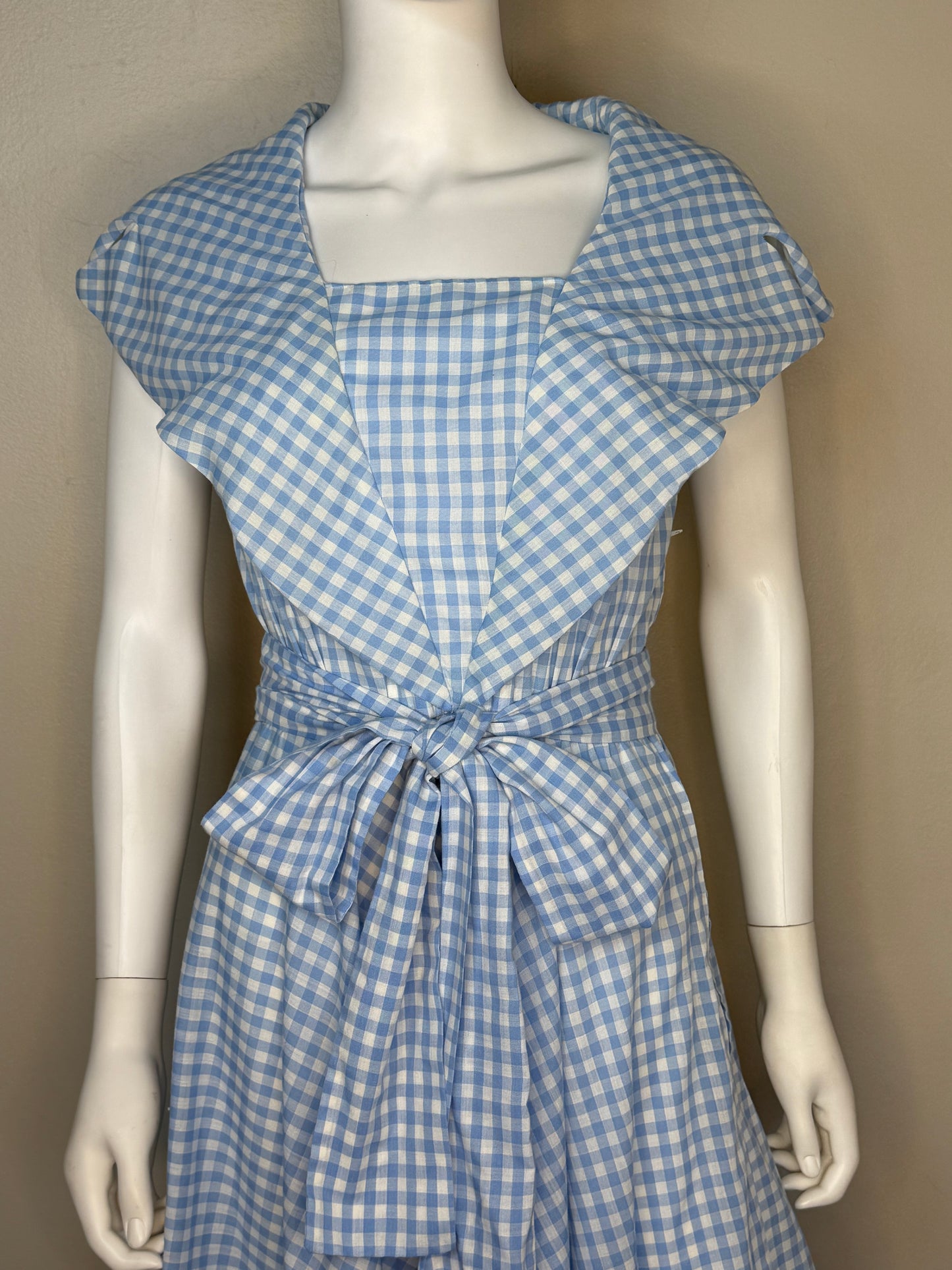 1970s Blue Gingham Maxi Dress, Handmade Size Small/Medium