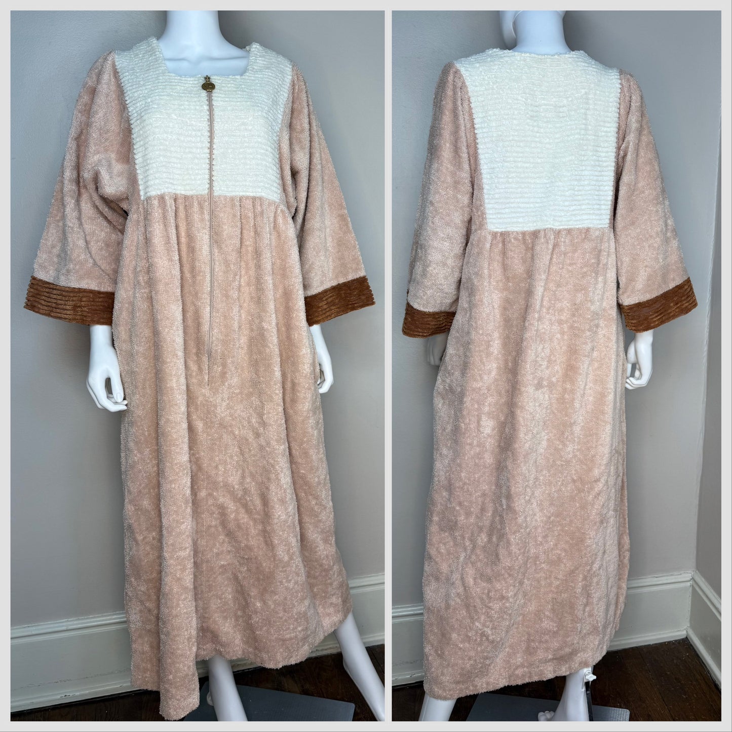 1980s Chenille Zip Up Robe, Towel Dress, Stan Herman Size Medium