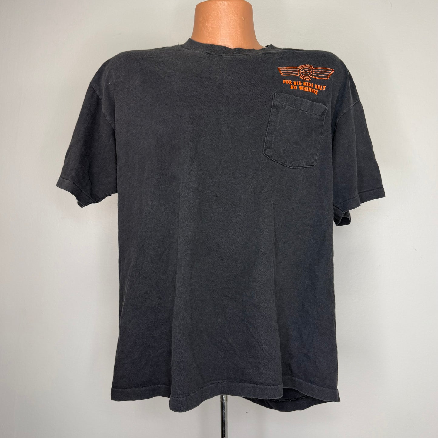 1990s Motorcycle Machine Co Memphis TN T-Shirt, For Big Kids Only No Whiners, Hanes Pocket Tee Size XL