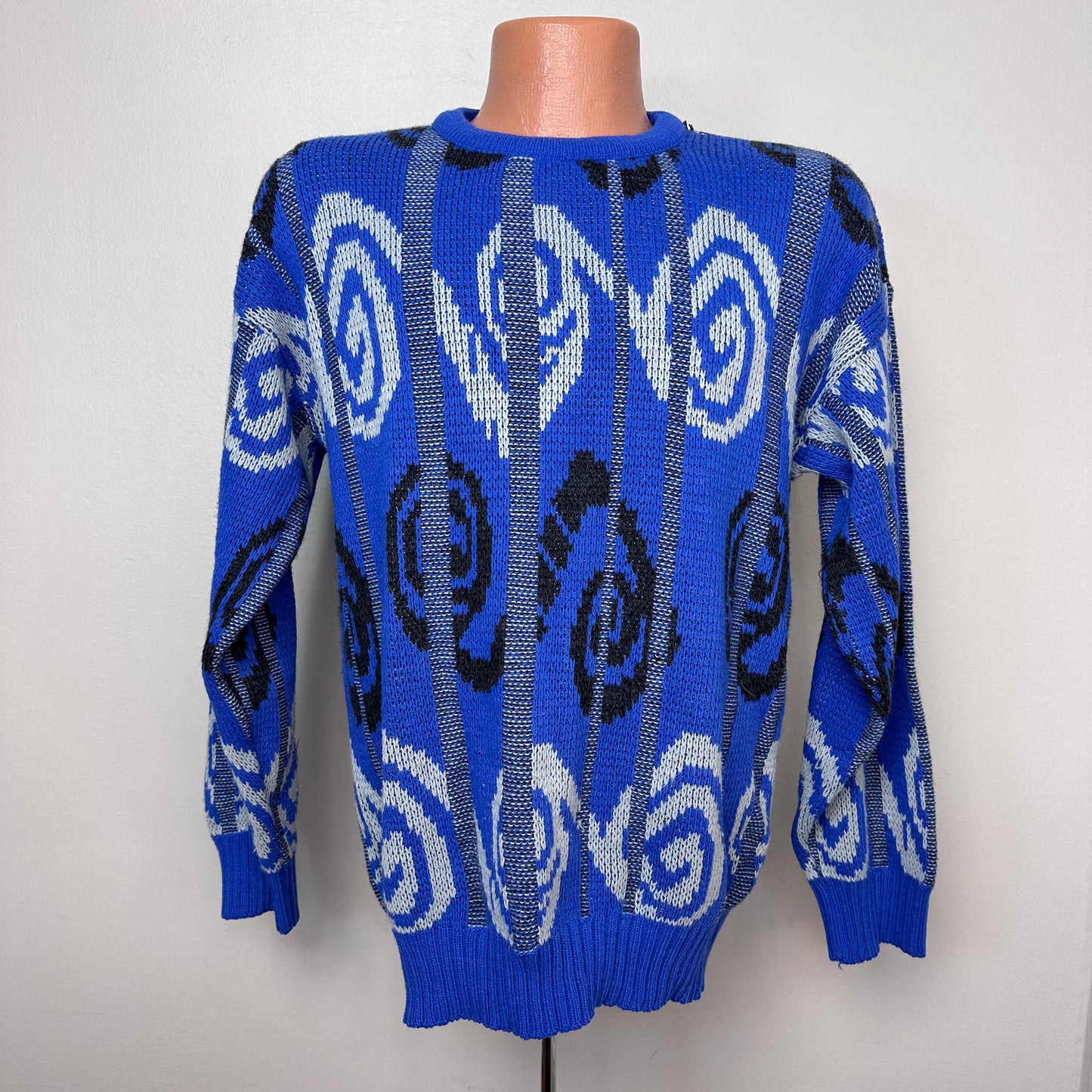 1990s Blue Swirls Pullover Sweater, Vision Size Medium